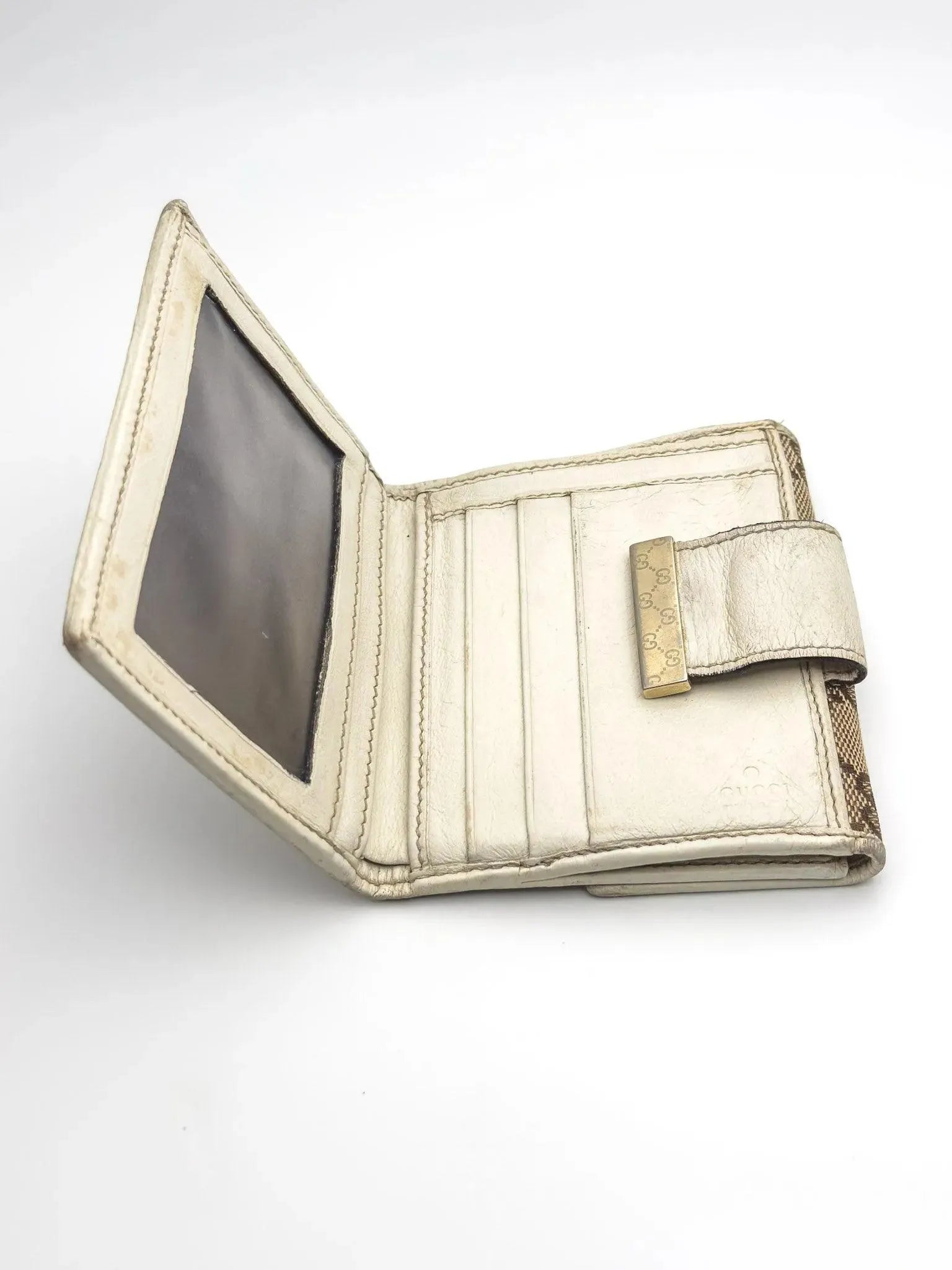 Gucci - Portefeuille en toile GG cuir blanc - Atelier Victor - Vintage Shop