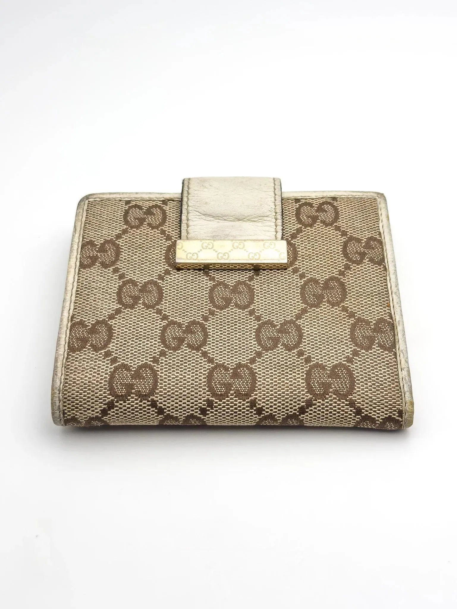 Gucci - Portefeuille en toile GG cuir blanc - Atelier Victor - Vintage Shop