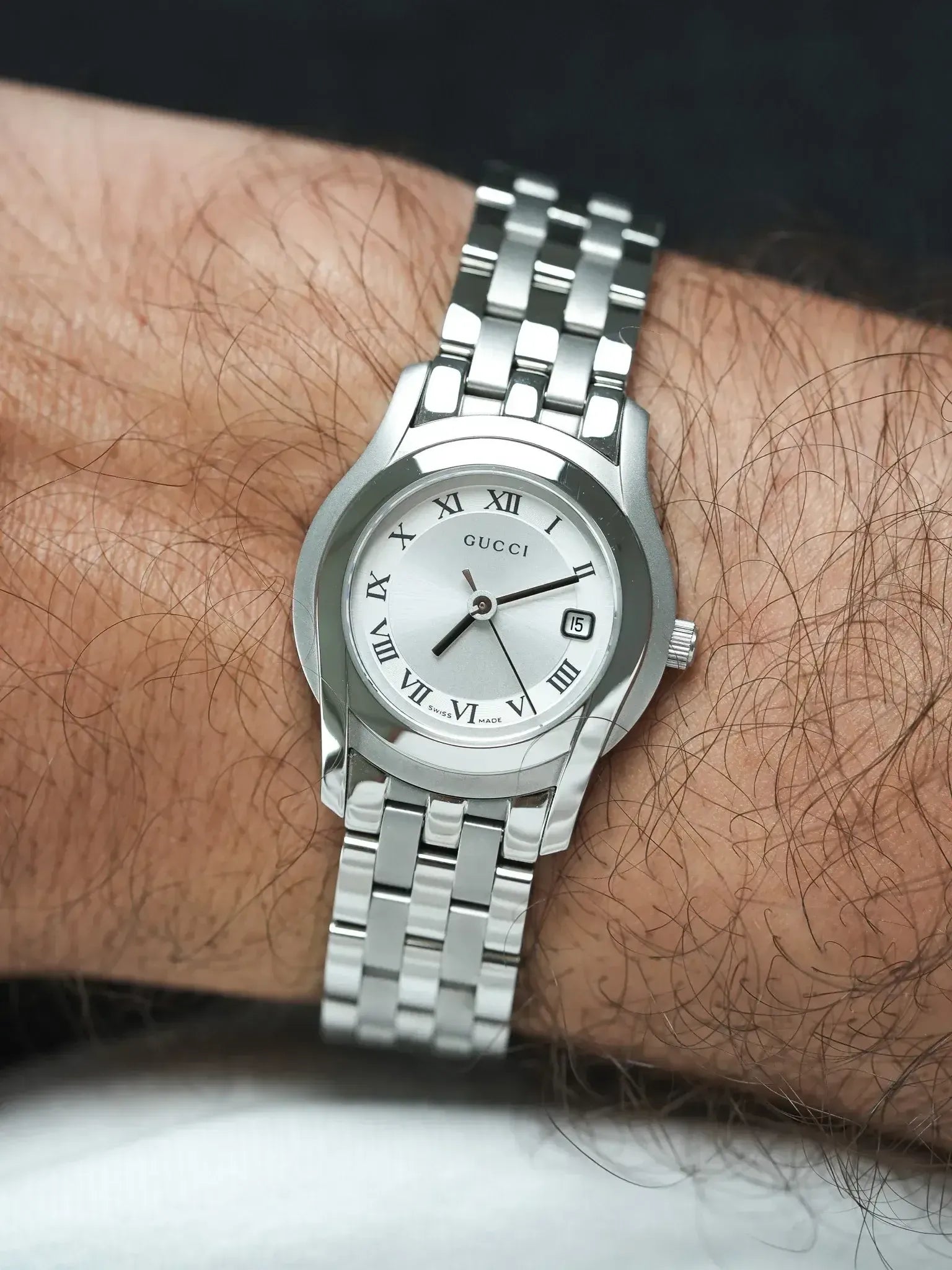 Gucci - Ronde Acier Poli & Brossé Bracelet maille acier 27mm - 2010s