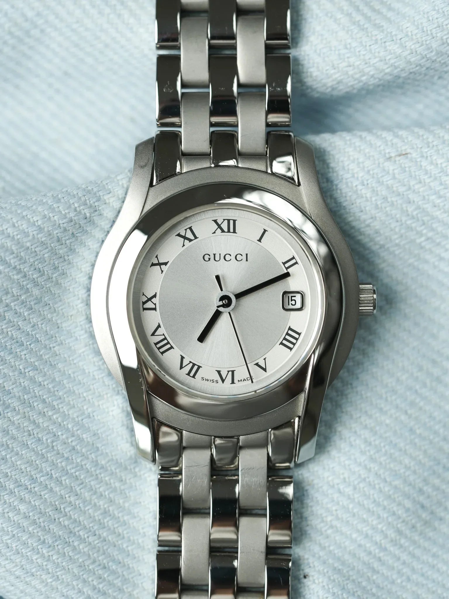 Gucci - Ronda Acero Pulido & Cepillado Brazalete malla acero 27mm - Años 2010