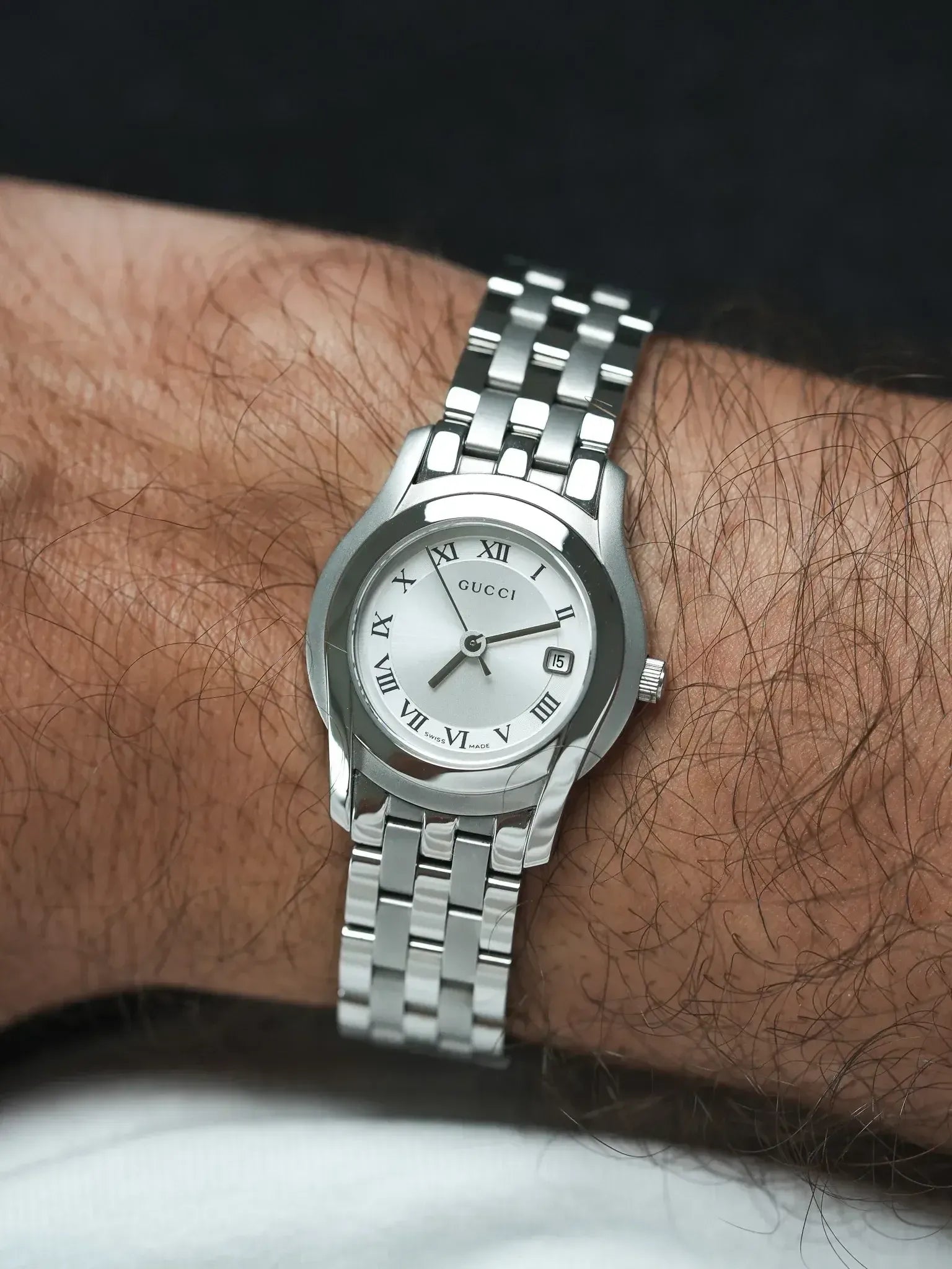 Gucci - Ronde Acier Poli & Brossé Bracelet maille acier 27mm - 2010s - Atelier Victor