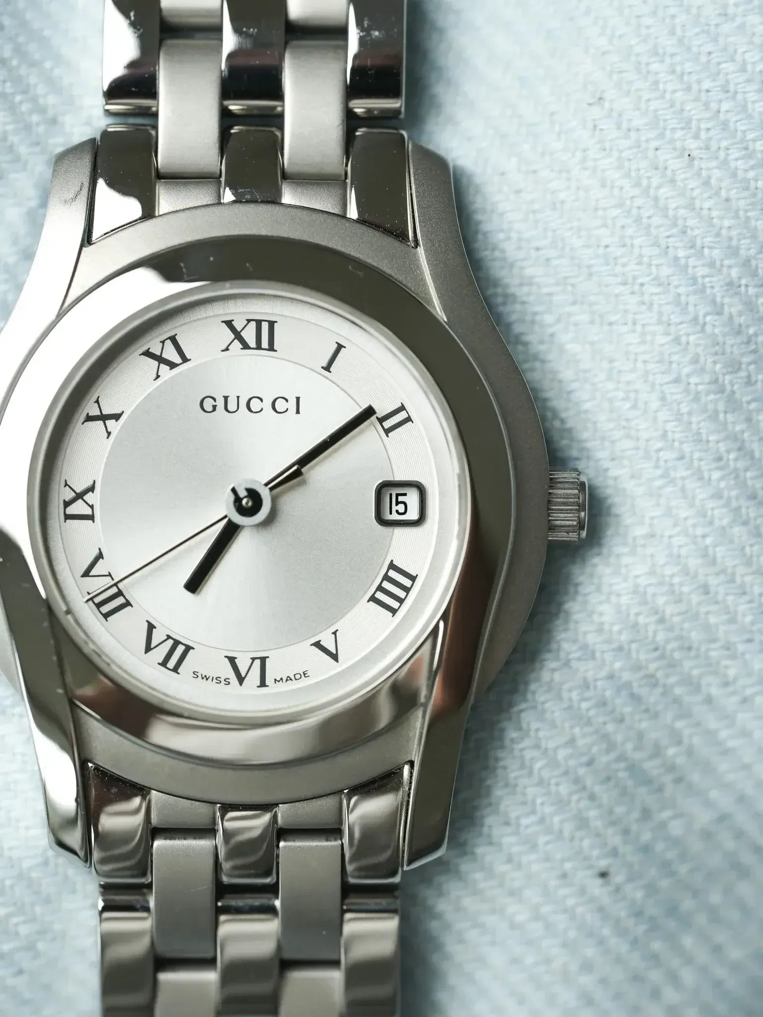 Gucci - Ronde Acier Poli & Brossé Bracelet maille acier 27mm - 2010s - Atelier Victor