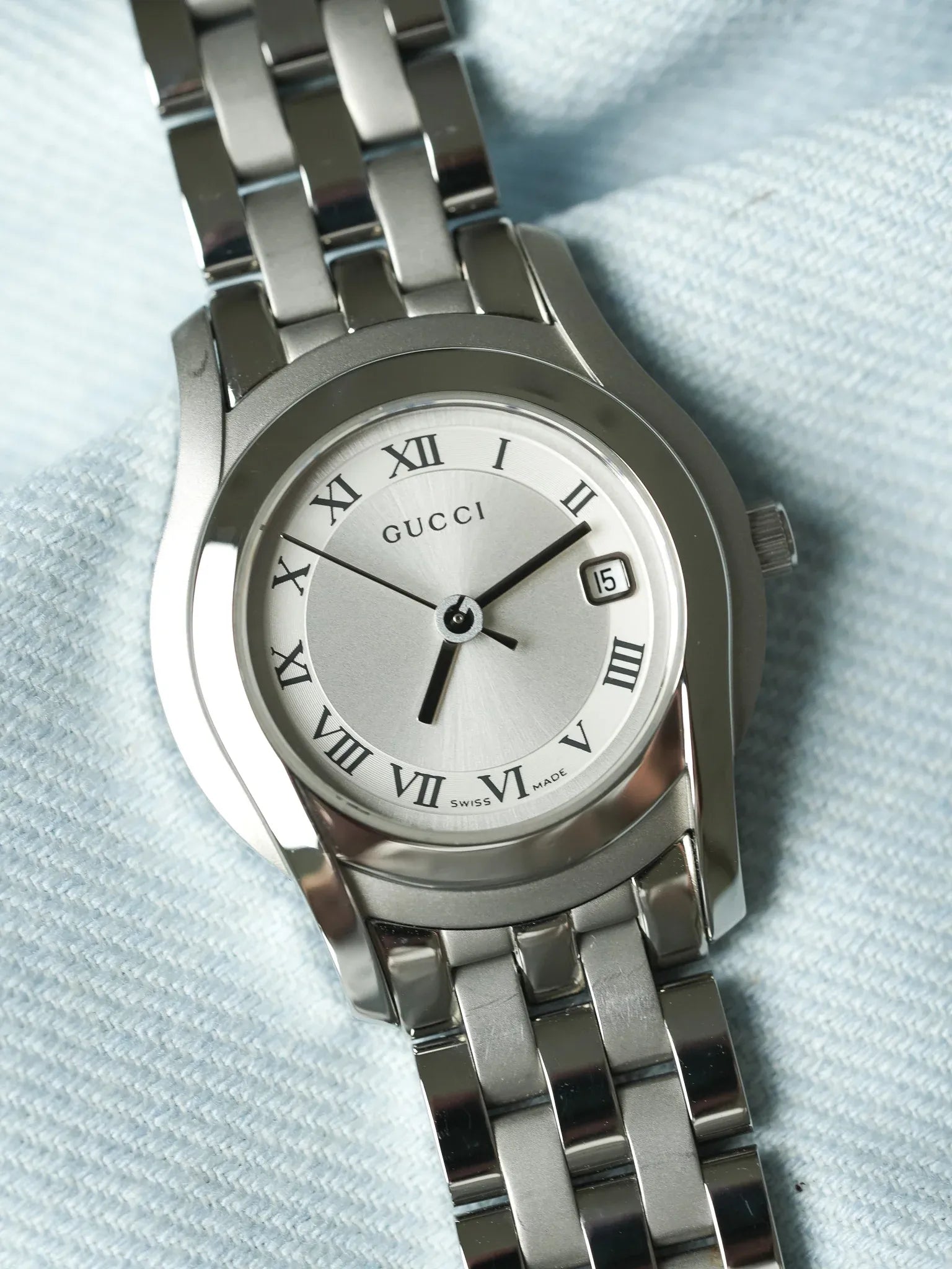 Gucci - Ronda Acero Pulido & Cepillado Brazalete malla acero 27mm - Años 2010