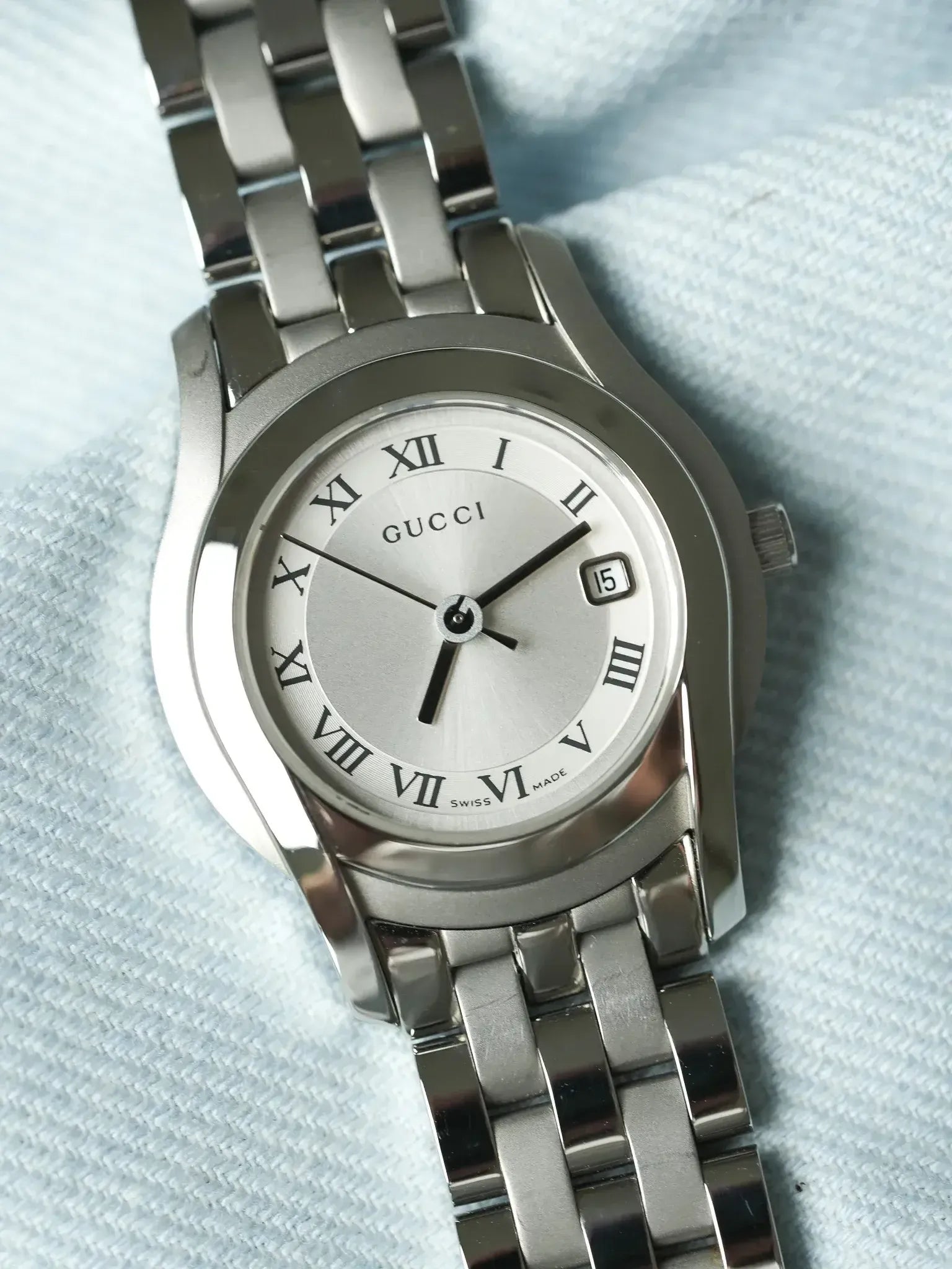 Gucci - Ronde Acier Poli & Brossé Bracelet maille acier 27mm - 2010s - Atelier Victor