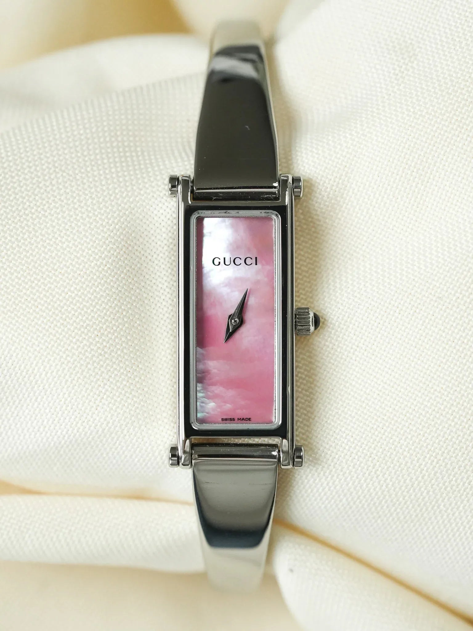 Gucci - Tank Bracelet Jonc Acier Cadran nacre - 1990s - Atelier Victor