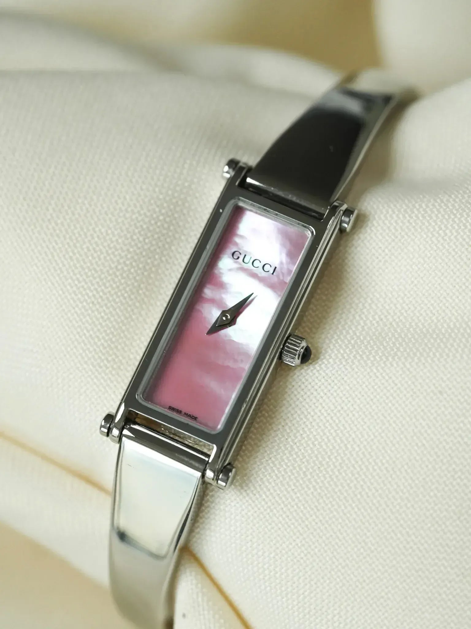 Gucci - Tank Bracelet Jonc Acier Cadran nacre - 1990s - Atelier Victor