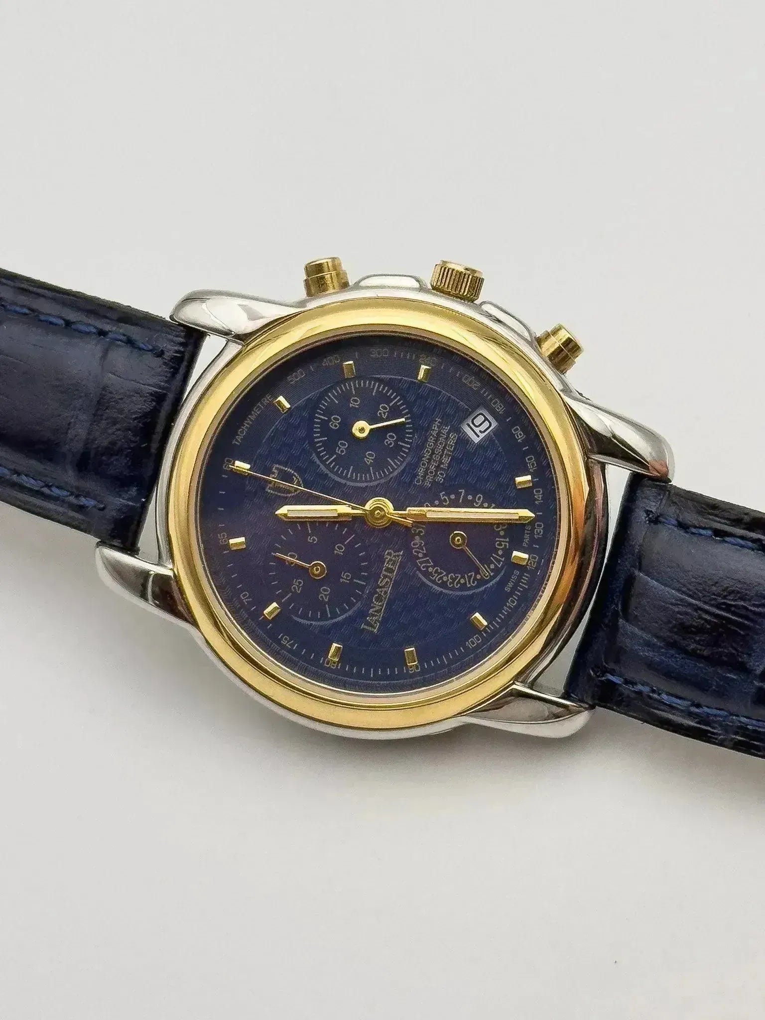 Lancaster - Chronographe Bleu Acier Or - NOS - 1990s - Atelier Victor