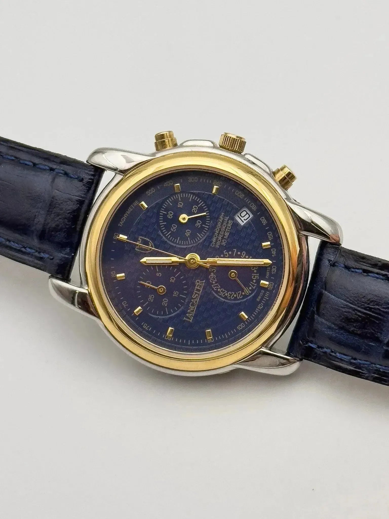Lancaster - Chronographe Bleu Acier Or - NOS - 1990s - Atelier Victor - Vintage Shop