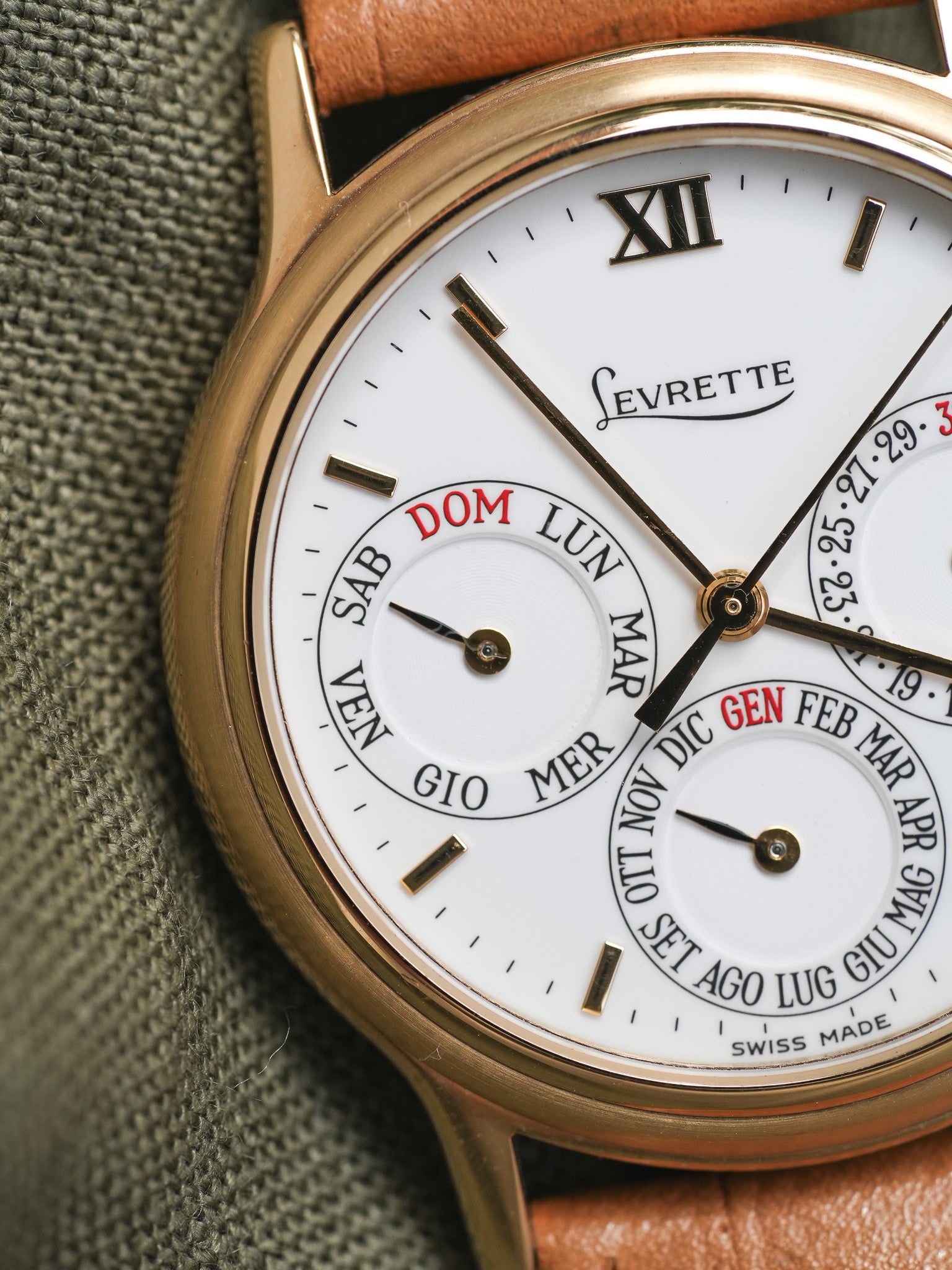 Levrette - Triple Calendar Plaqué or Blanc - NOS - 1990s - Atelier Victor Paris - Vintage Watch Shop Dubai