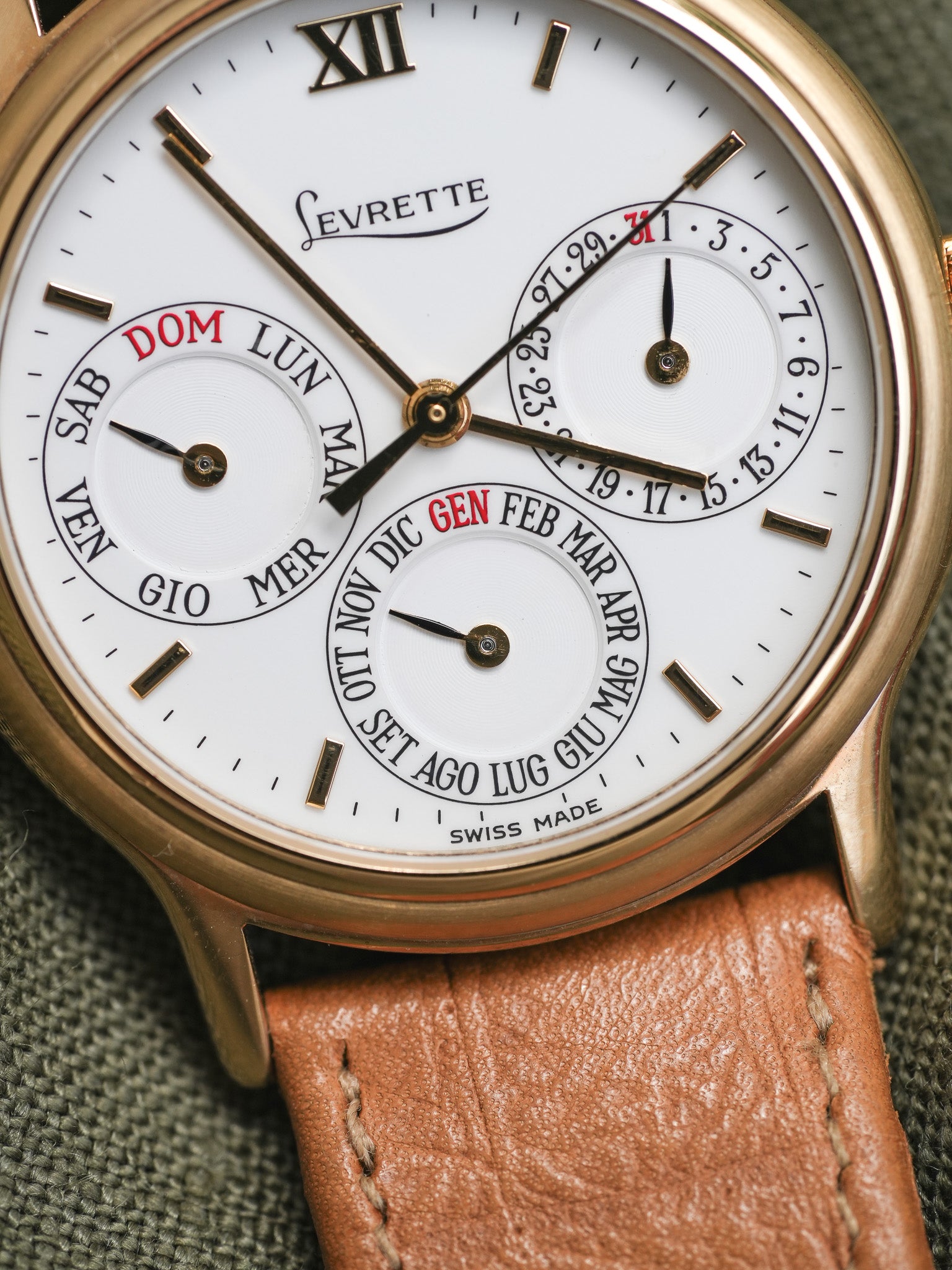 Levrette - Triple Calendar Plaqué or Blanc - NOS - 1990s - Atelier Victor Paris - Vintage Watch Shop Dubai
