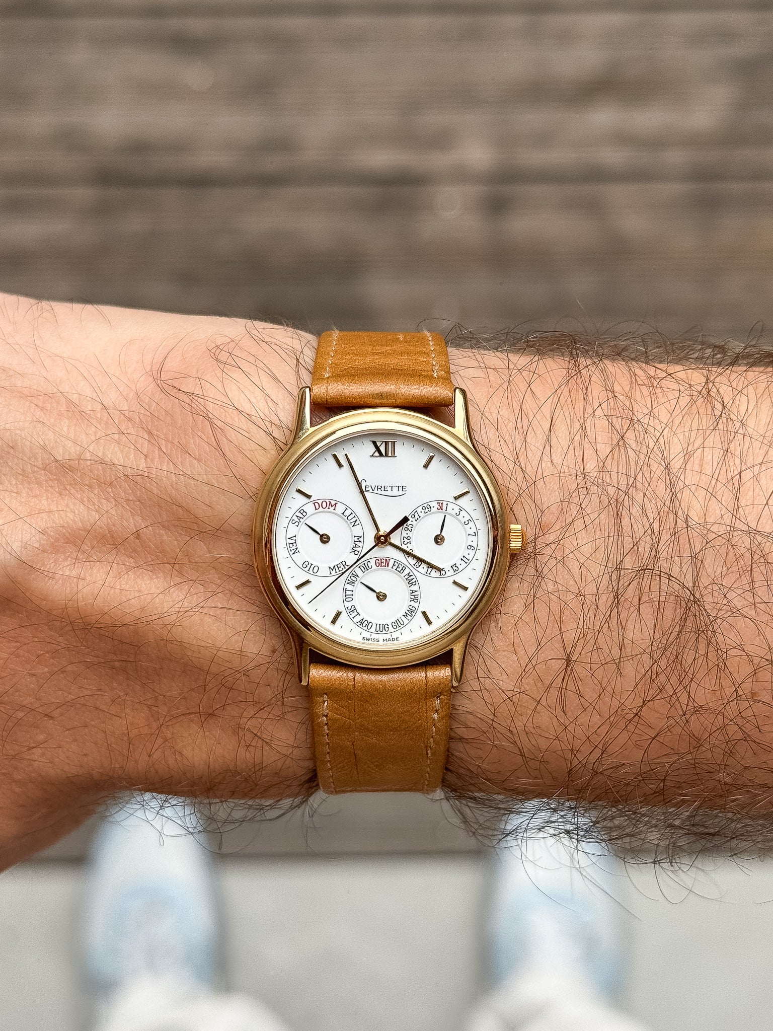 Levrette - Triple Calendar Plaqué or Blanc - NOS - 1990s - Atelier Victor Paris - Vintage Watch Shop Dubai