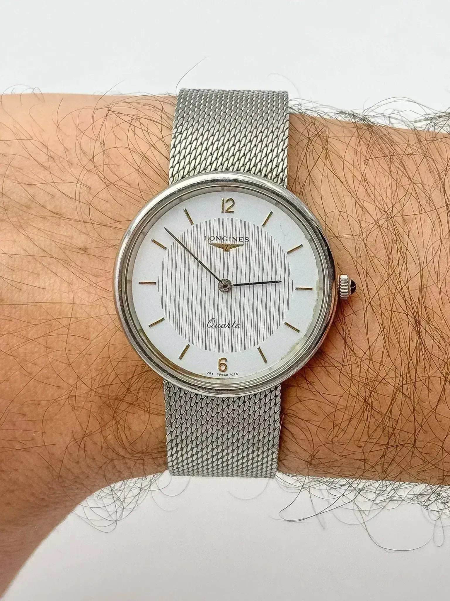 Longines - Acier en maille milanaise tapisserie or - 1980s - Atelier Victor