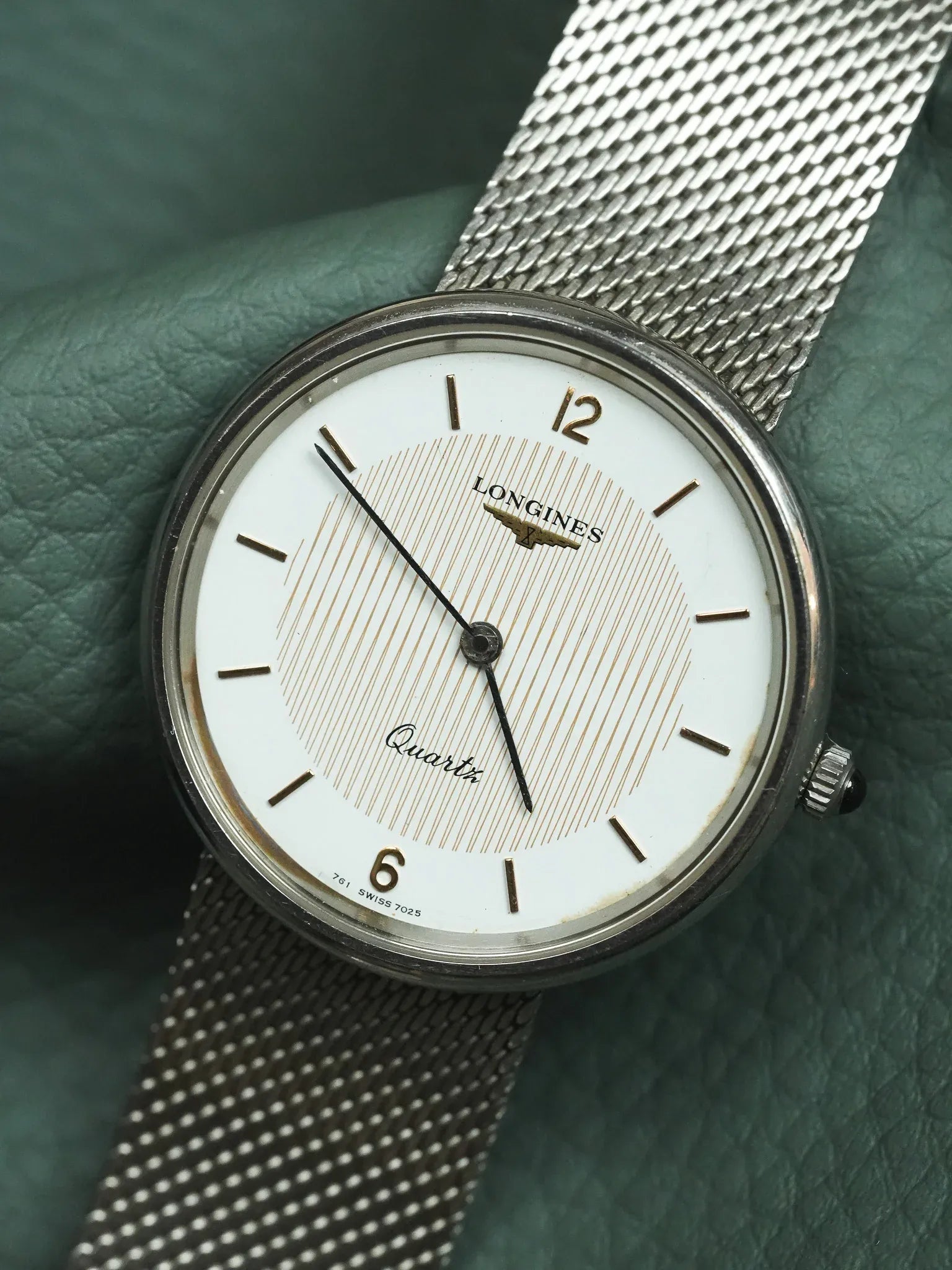 Longines - Acier en maille milanaise tapisserie or - 1980s - Atelier Victor