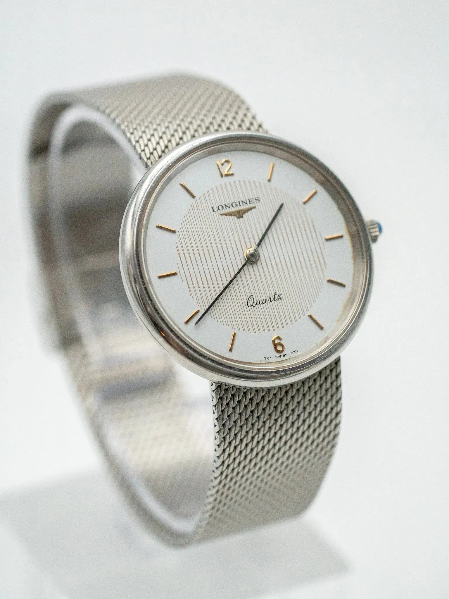 Longines - Acier en maille milanaise tapisserie or - 1980s - Atelier Victor - Vintage Shop