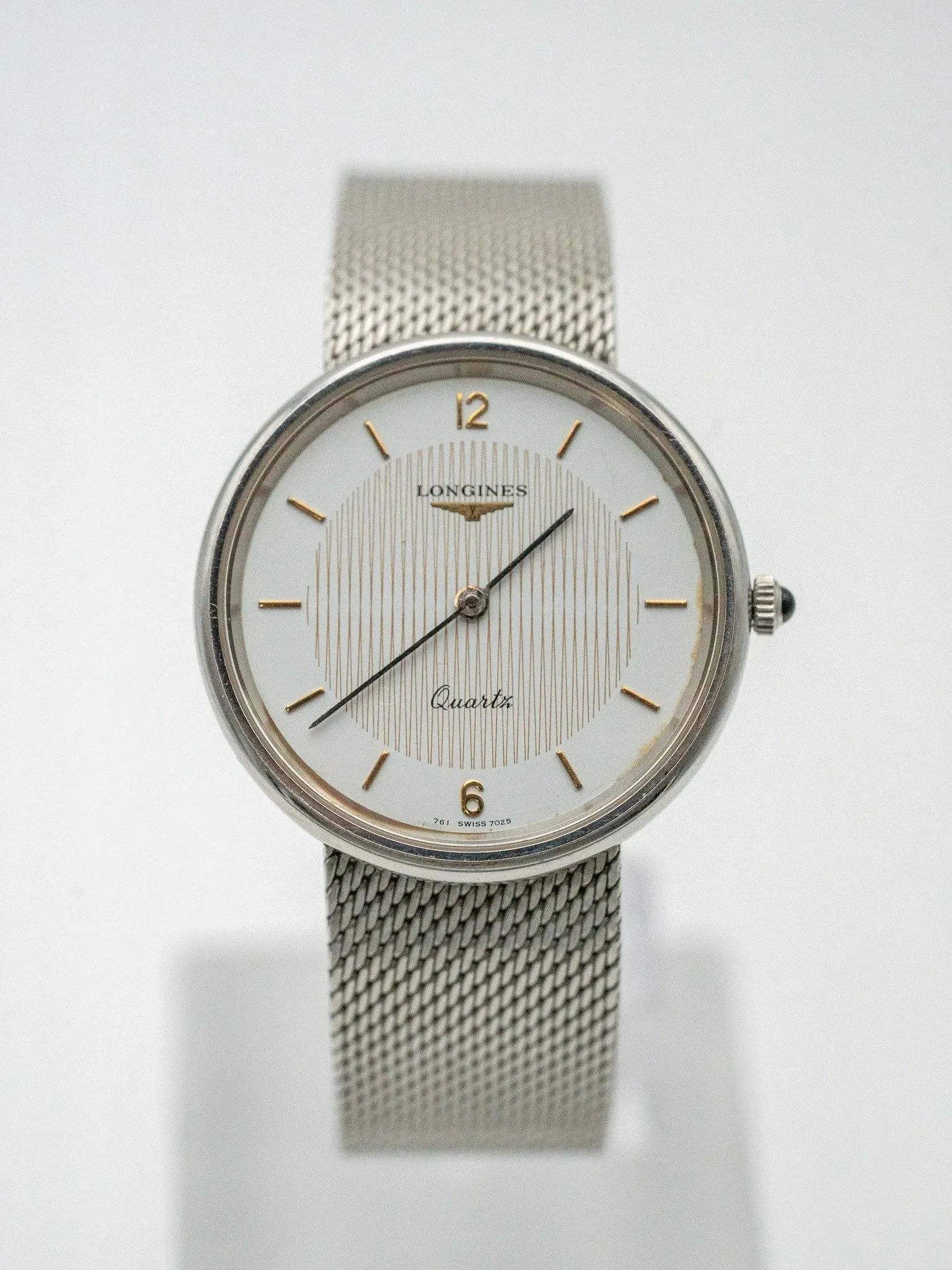 Longines - Acier en maille milanaise tapisserie or - 1980s - Atelier Victor - Vintage Shop