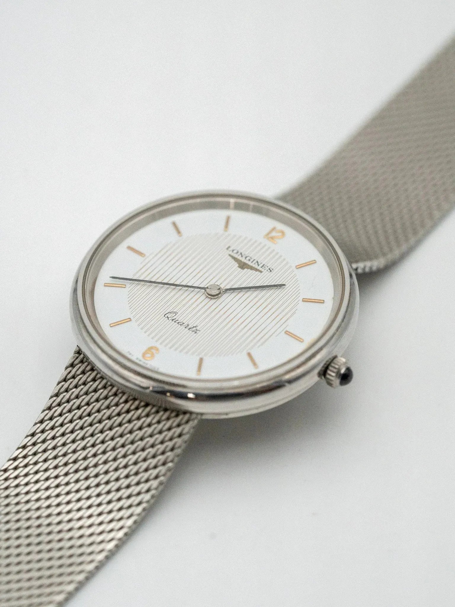 Longines - Acier en maille milanaise tapisserie or - 1980s - Atelier Victor - Vintage Shop