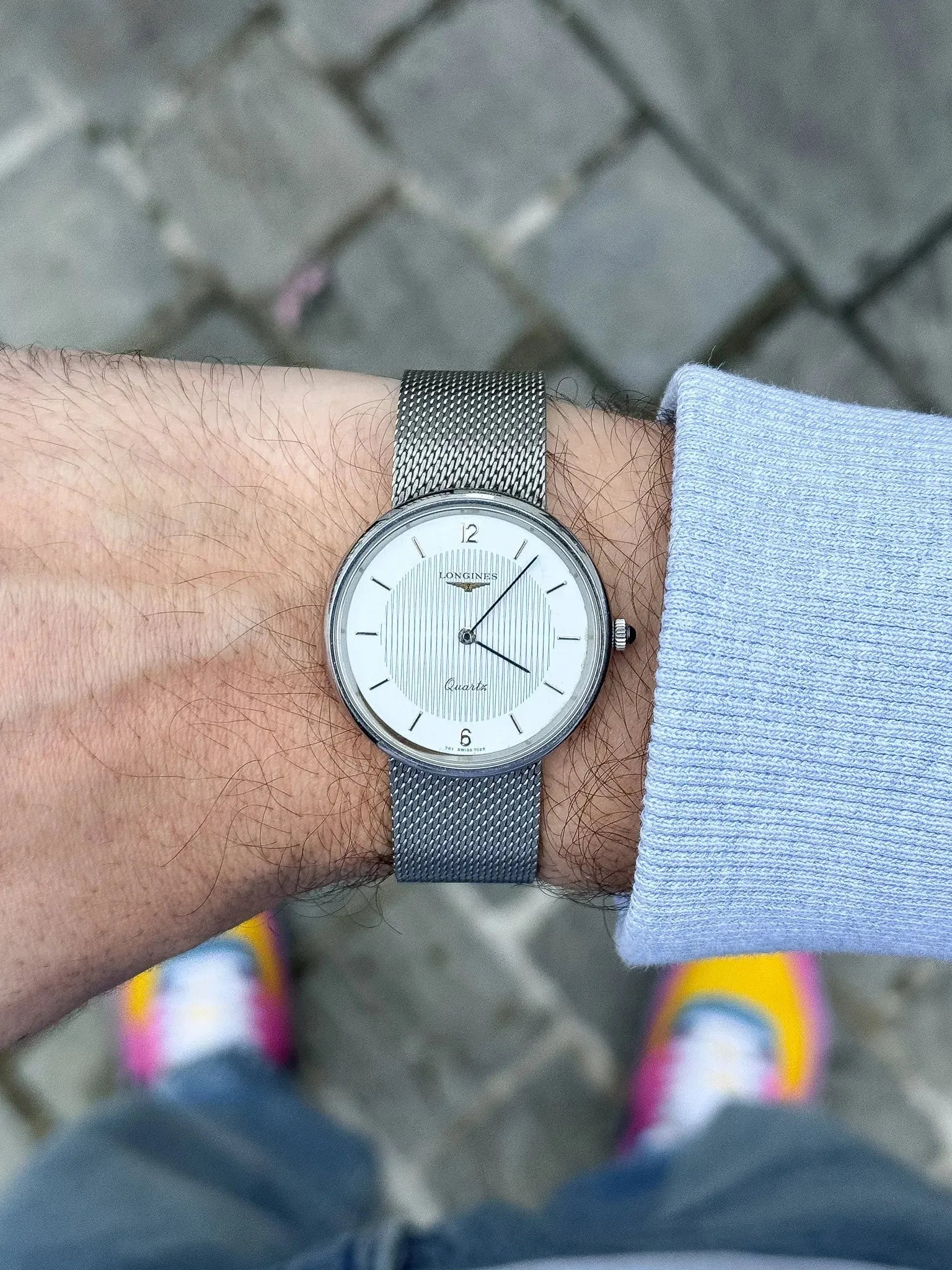 Longines - Acier en maille milanaise tapisserie or - 1980s - Atelier Victor - Vintage Shop
