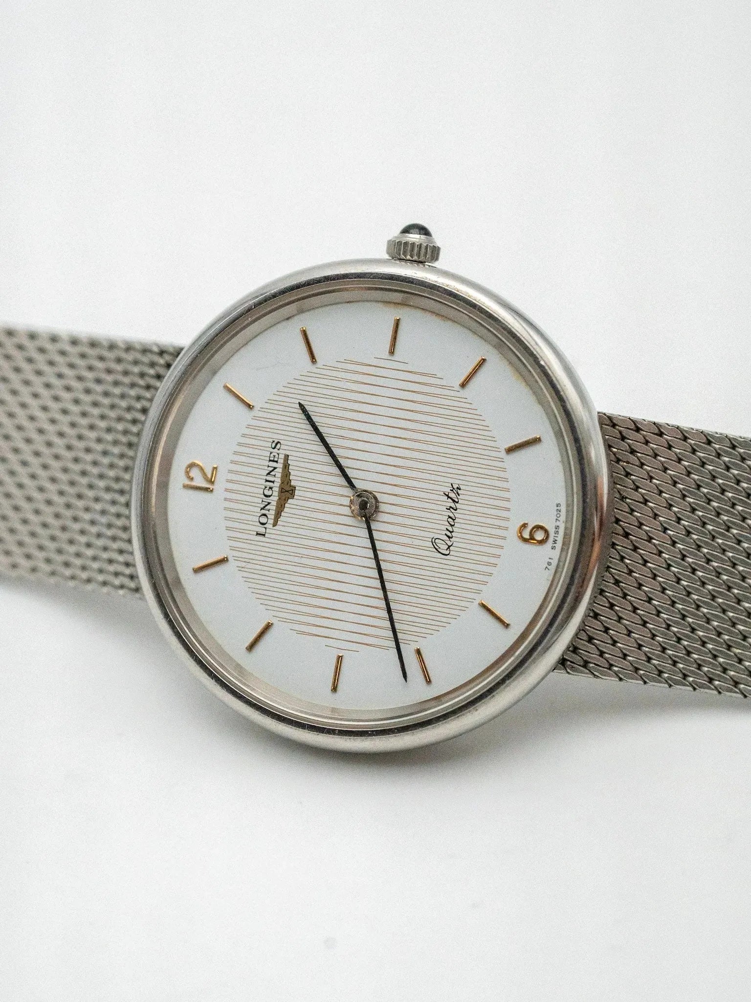 Longines - Acier en maille milanaise tapisserie or - 1980s - Atelier Victor - Vintage Shop