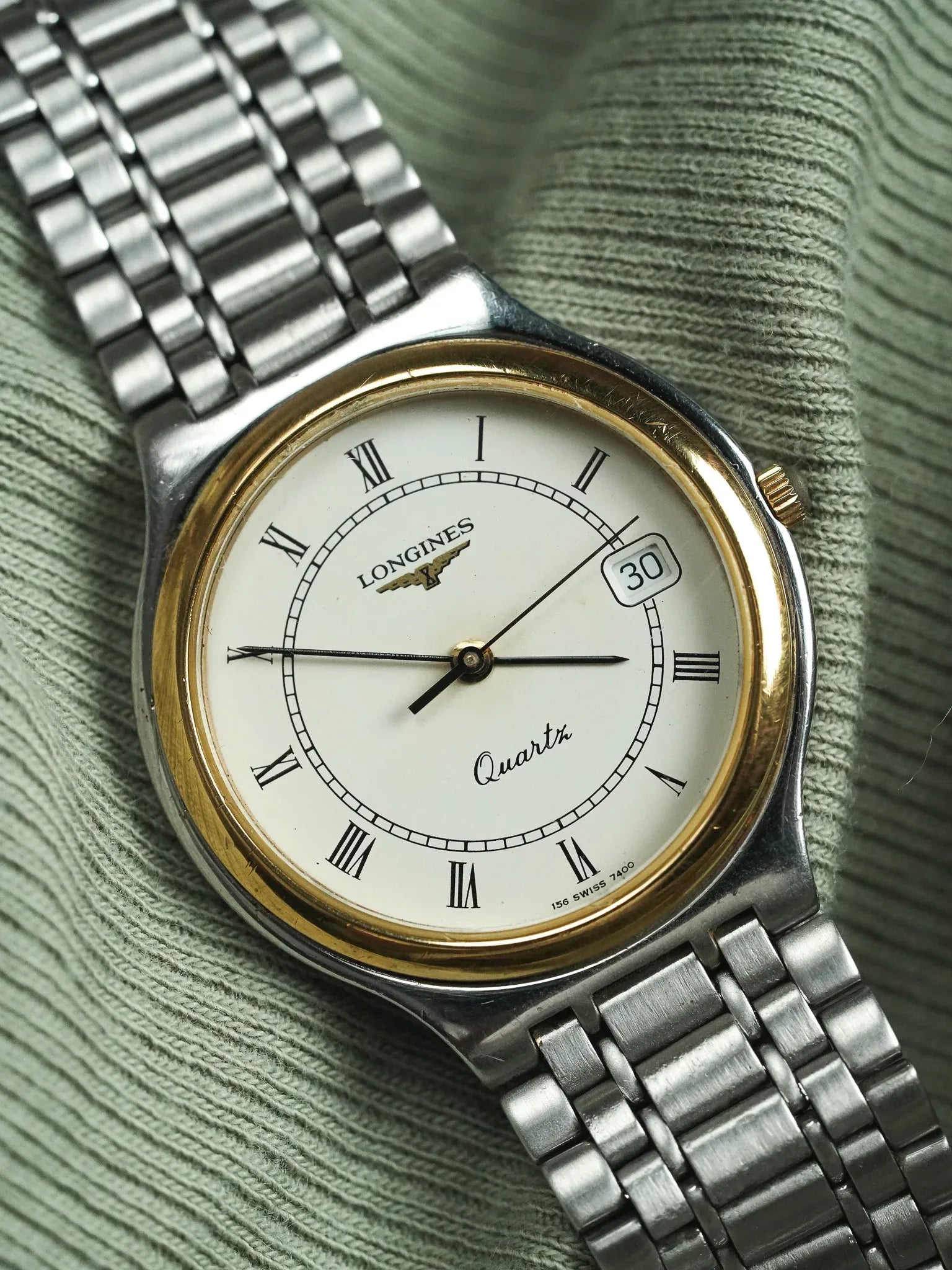 Longines - Bracelet Acier Maille Lunette Or - Papier - 1991 - Atelier Victor - Vintage Shop