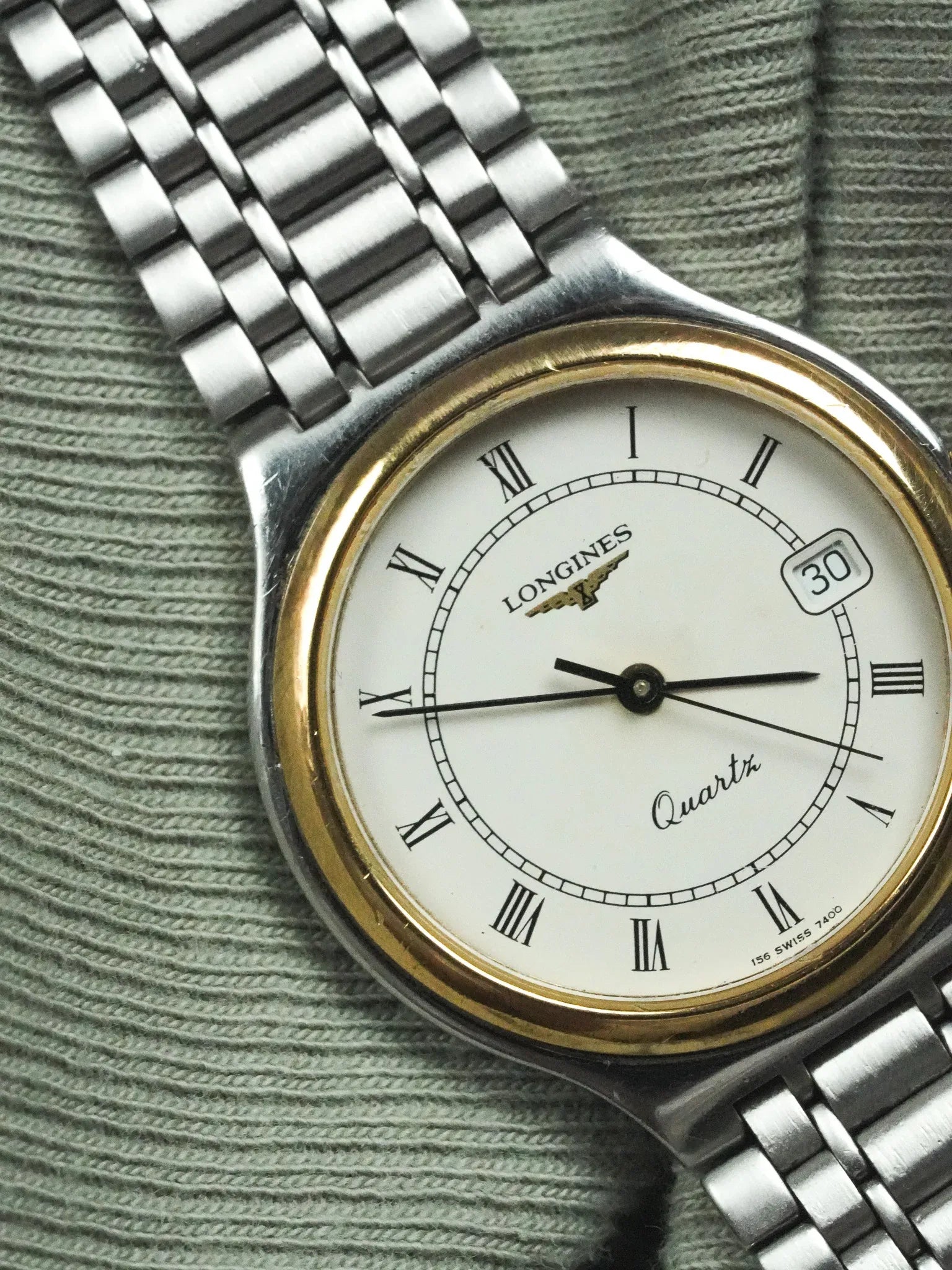 Longines - Bracelet Acier Maille Lunette Or - Papier - 1991 - Atelier Victor - Vintage Shop