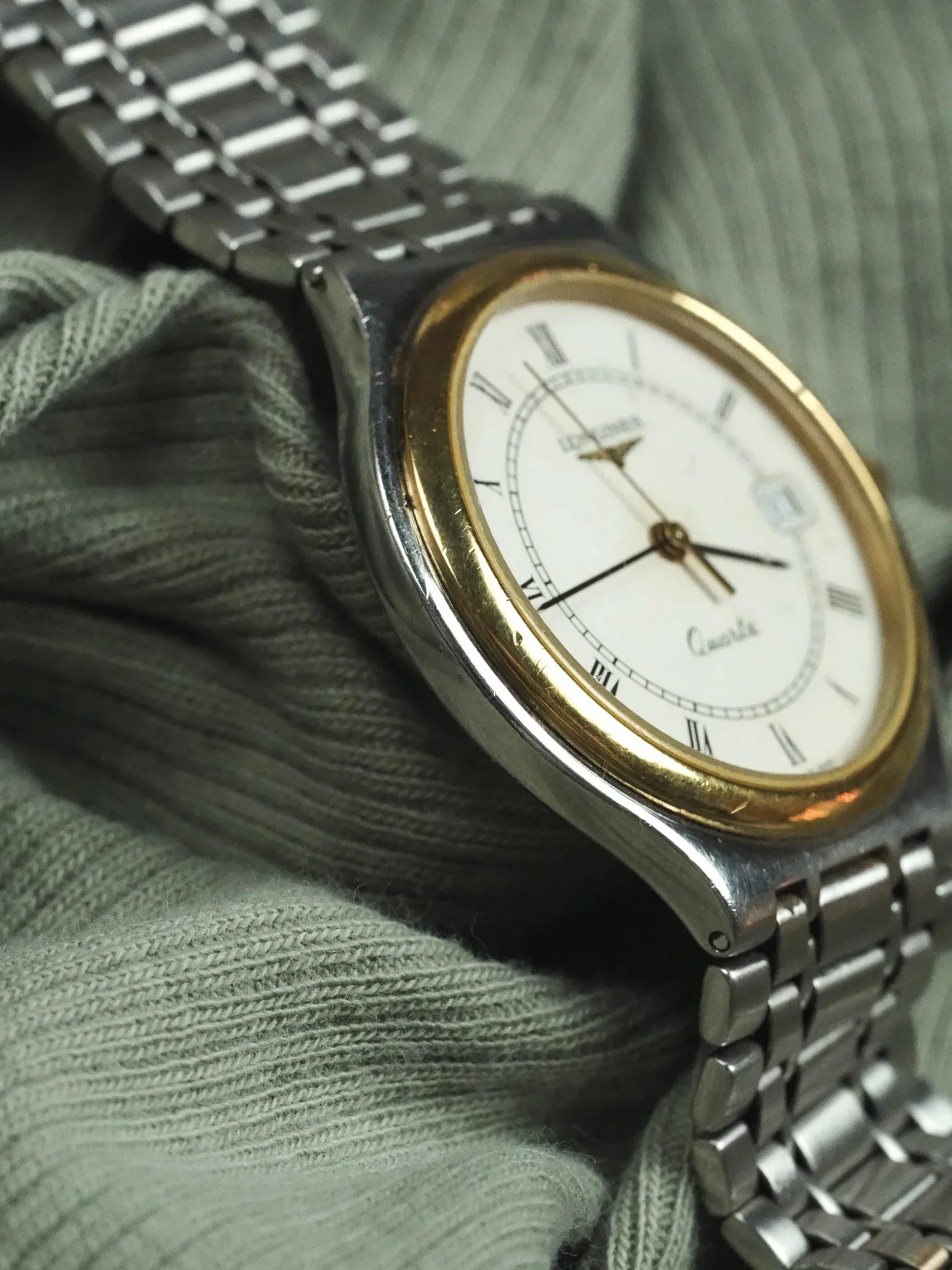 Longines - Bracelet Acier Maille Lunette Or - Papier - 1991 - Atelier Victor - Vintage Shop
