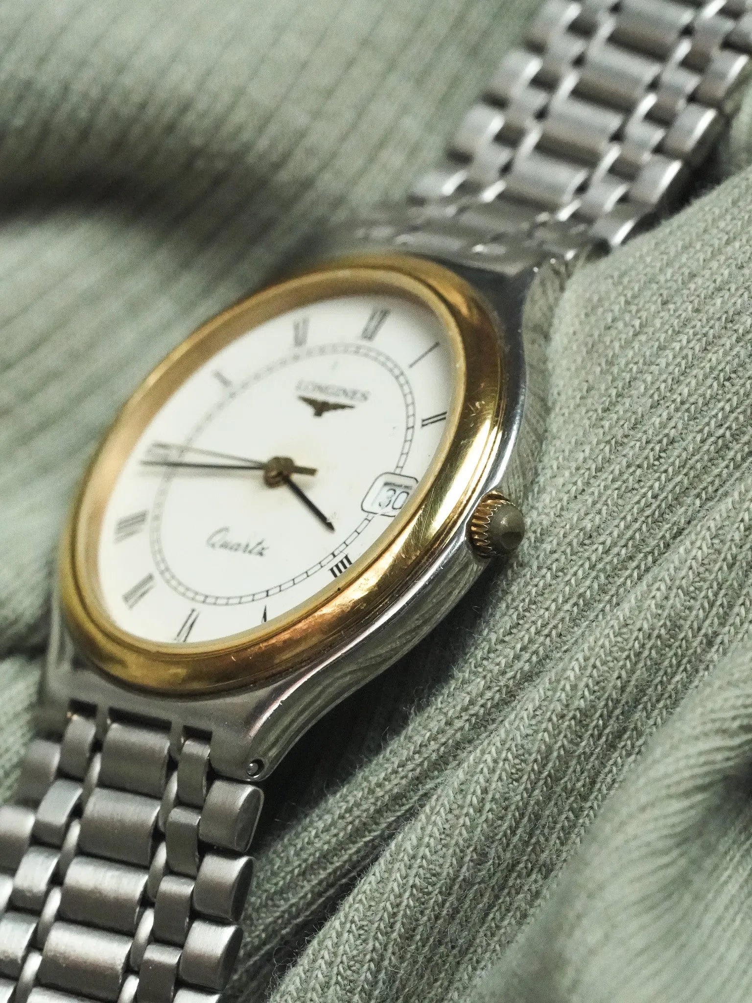Longines - Bracelet Acier Maille Lunette Or - Papier - 1991 - Atelier Victor - Vintage Shop