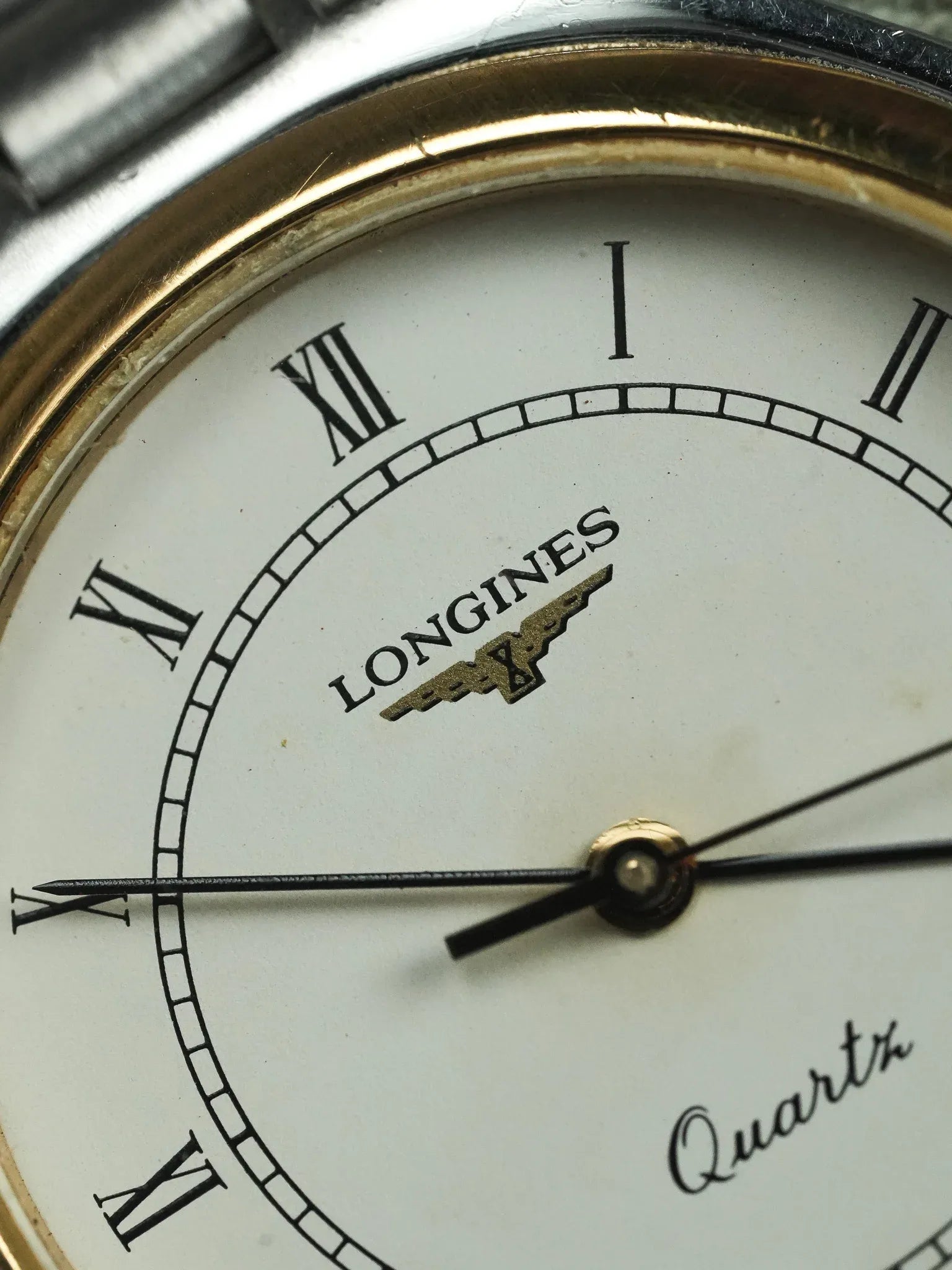 Longines - Bracelet Acier Maille Lunette Or - Papier - 1991 - Atelier Victor - Vintage Shop