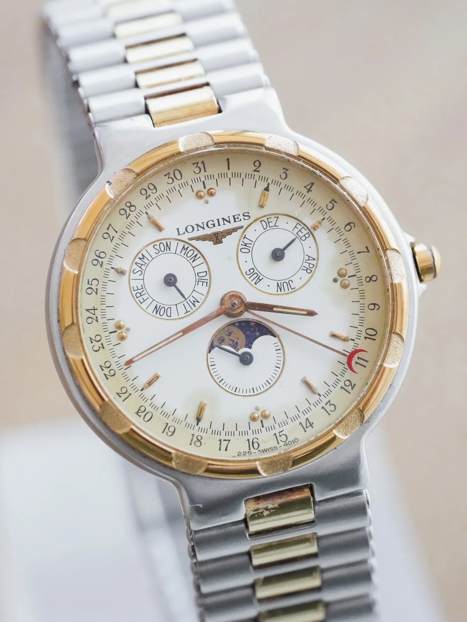 Longines - Conquest Triple Calendar Phase de lune Acier Or Patinée - 1990s - Atelier Victor - Vintage Shop