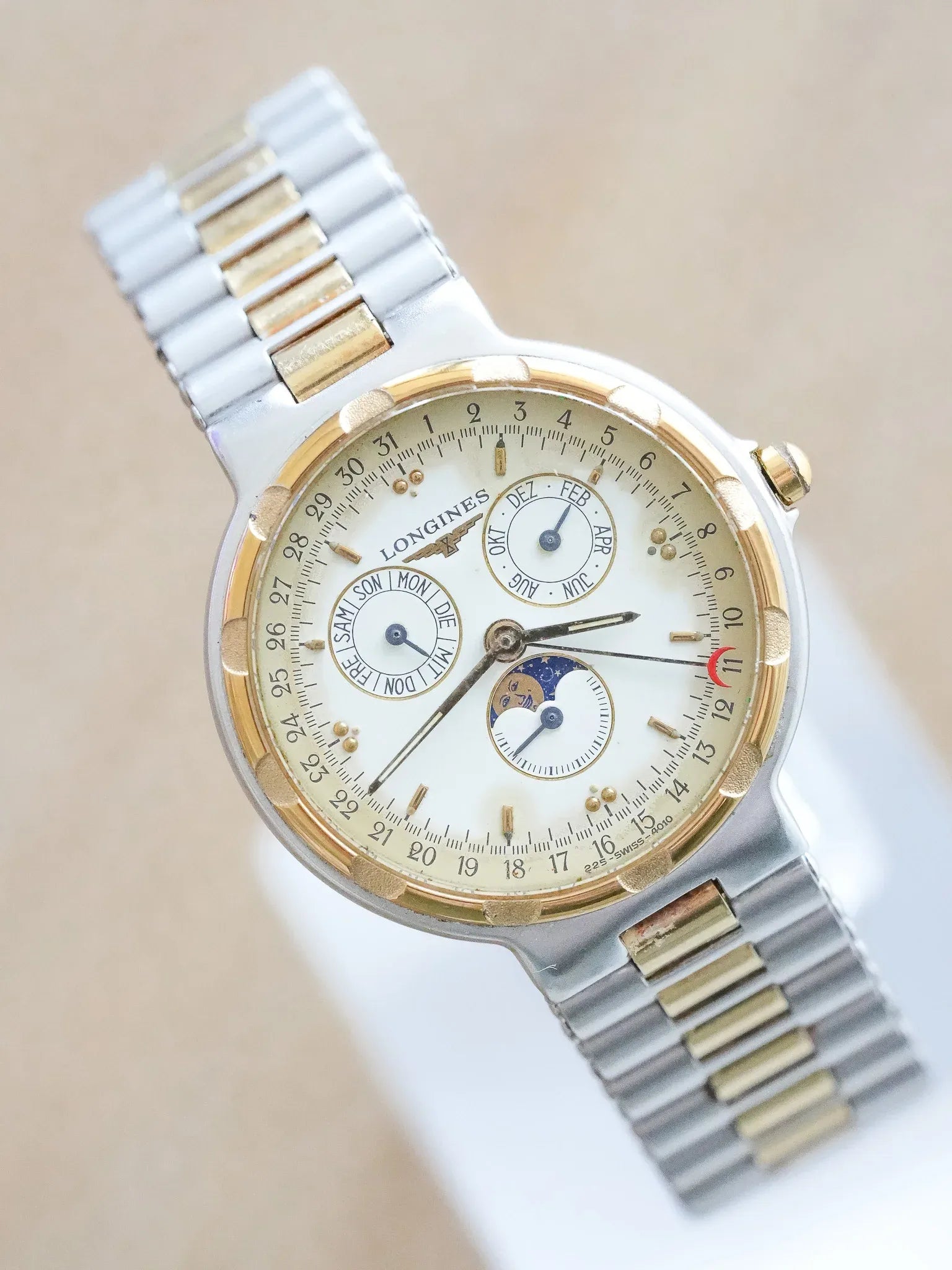 Longines - Conquest Triple Calendar Phase de lune Acier Or Patinée - 1990s - Atelier Victor - Vintage Shop
