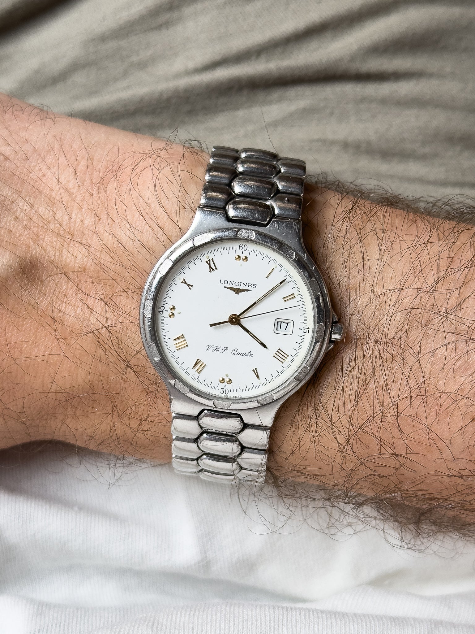 Longines - Conquest V.H.P Acier Date Blanc Index Or - 1990s - Atelier Victor - Vintage Shop
