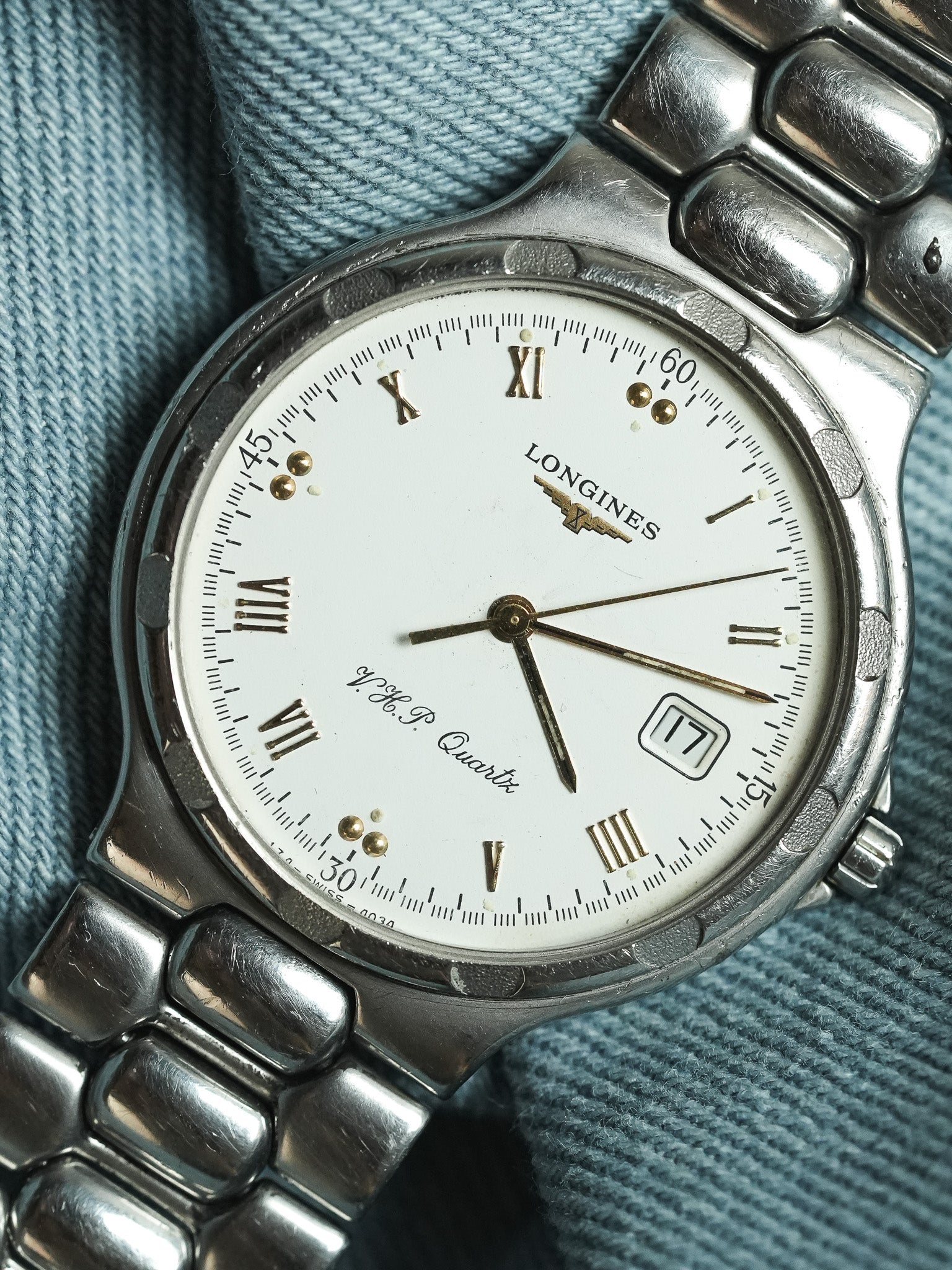 Longines - Conquest V.H.P Acier Date Blanc Index Or - 1990s - Atelier Victor - Vintage Shop