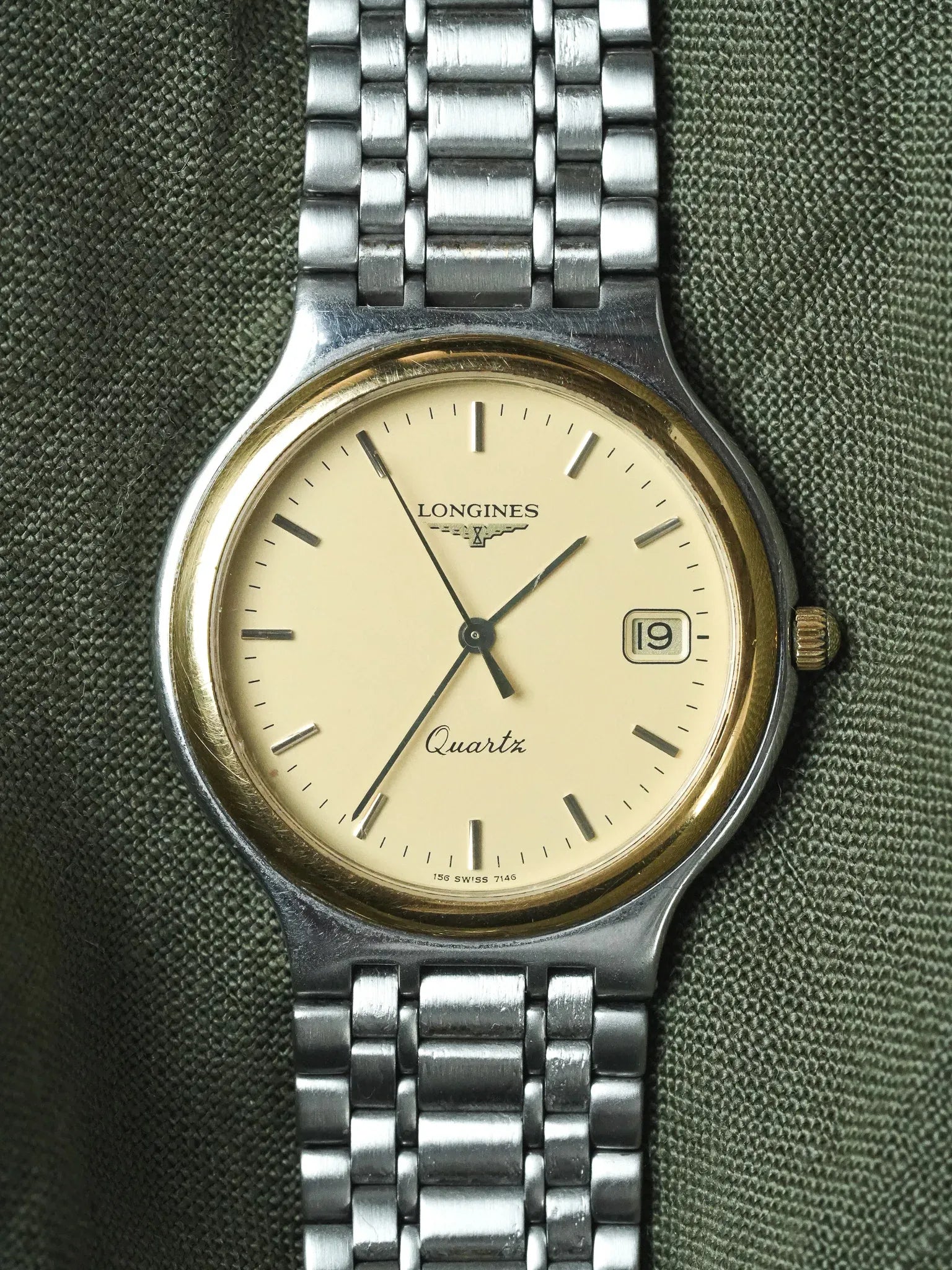 Longines - Flagship Maille Acier Cadran Lunette Or - 1980s - Atelier Victor - Vintage Shop