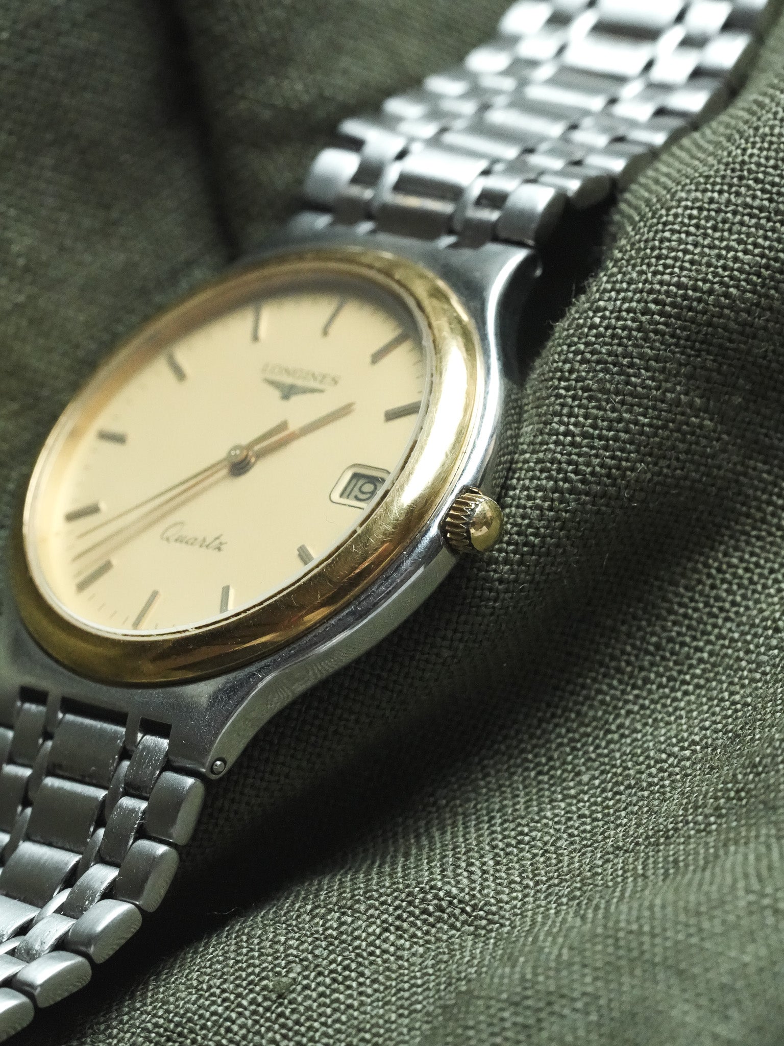 Longines - Flagship Maille Acier Cadran Lunette Or - 1980s - Atelier Victor - Vintage Shop