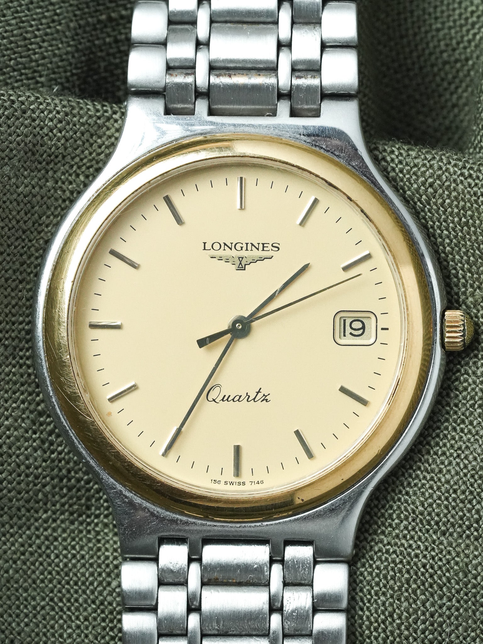 Longines - Flagship Maille Acier Cadran Lunette Or - 1980s - Atelier Victor - Vintage Shop