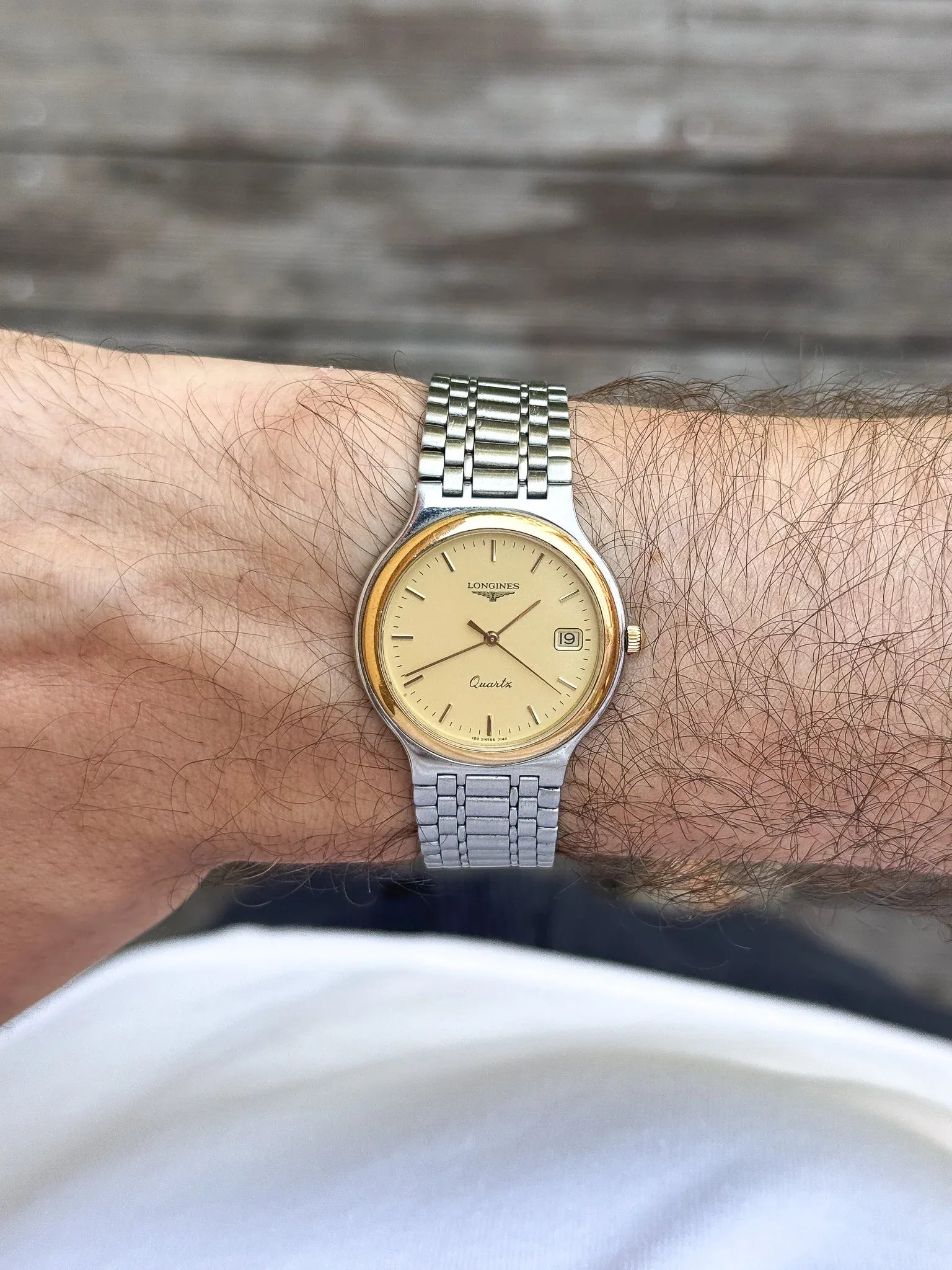 Longines - Flagship Maille Acier Cadran Lunette Or - 1980s - Atelier Victor - Vintage Shop
