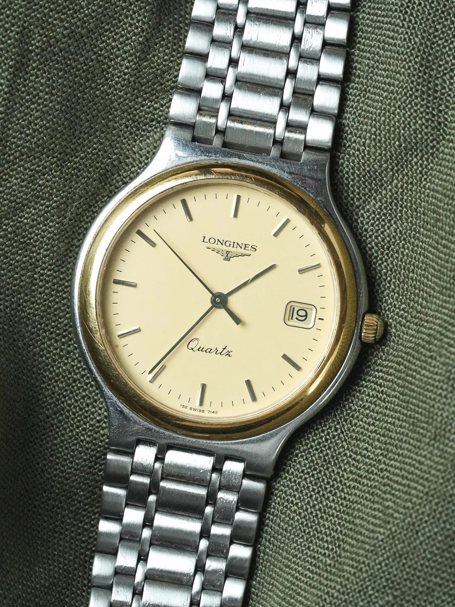 Longines - Flagship Maille Acier Cadran Lunette Or - 1980s - Atelier Victor - Vintage Shop