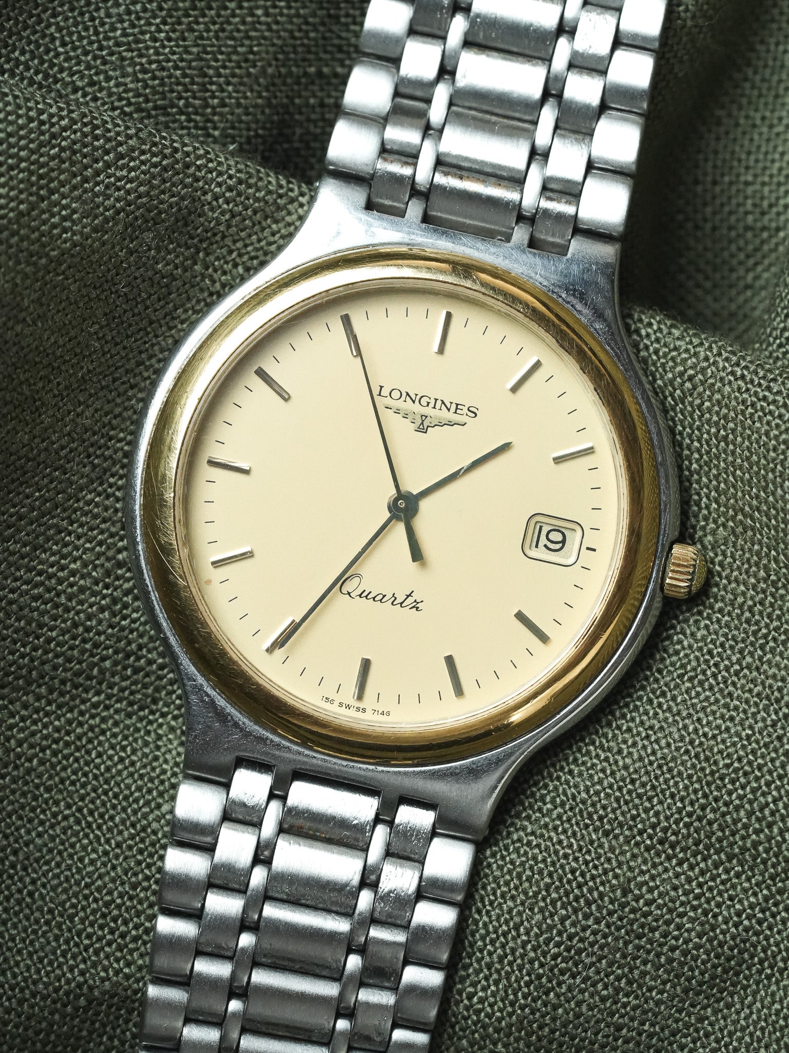Longines - Flagship Maille Acier Cadran Lunette Or - 1980s - Atelier Victor - Vintage Shop