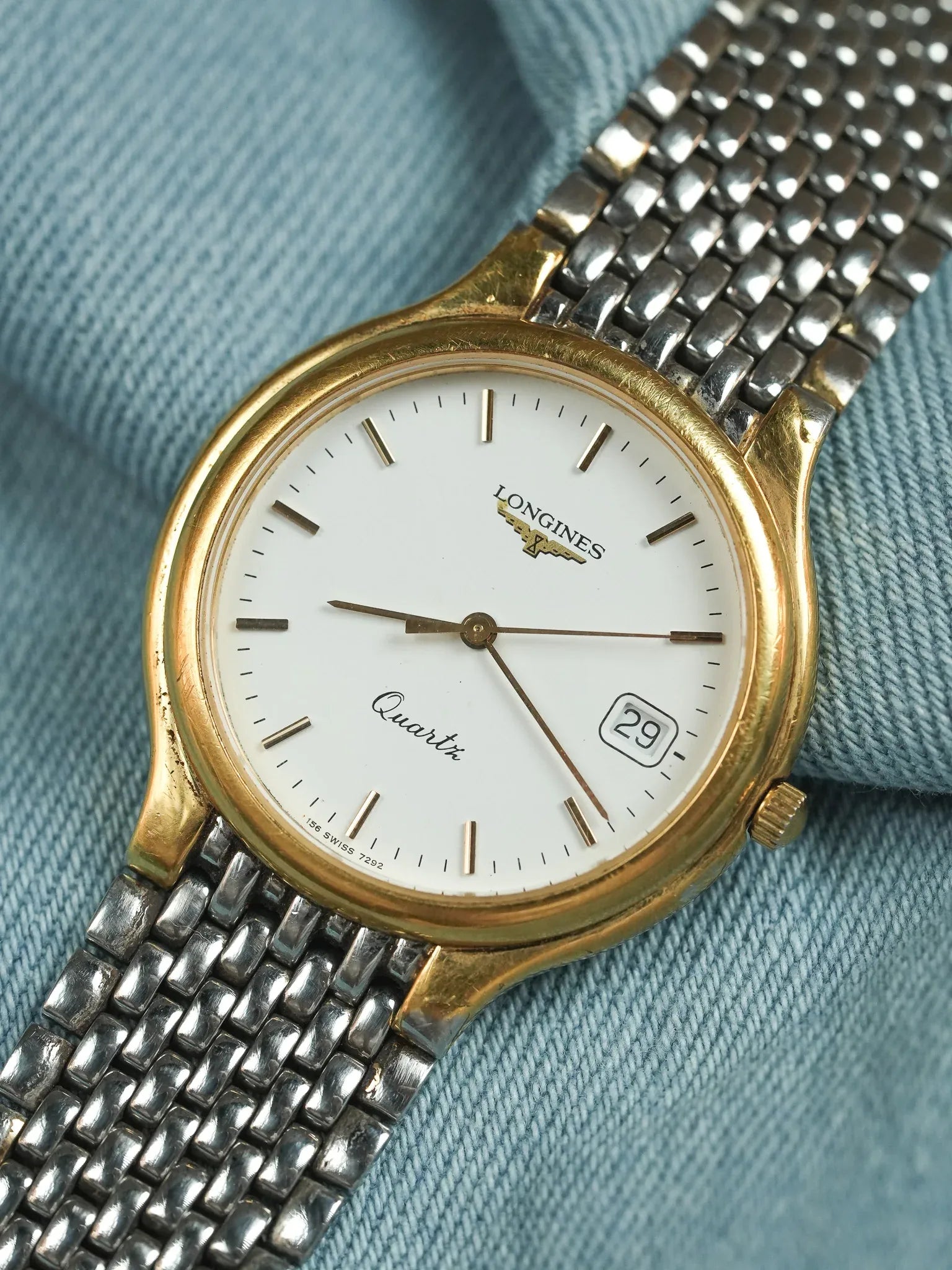 Longines - Flagship Slim Ronde Or Maille Acier - 1980s - Atelier Victor - Vintage Shop