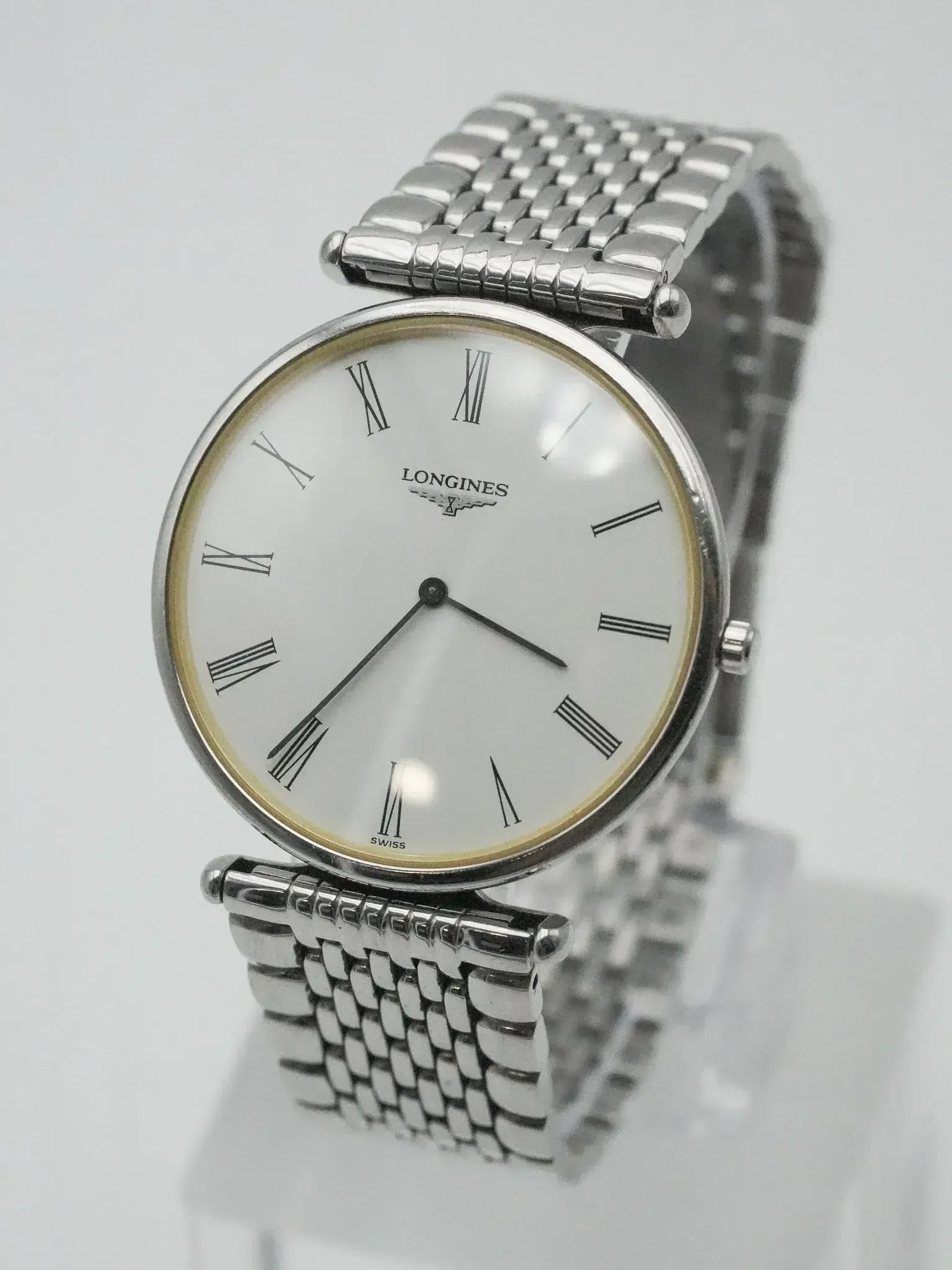 Longines - La Grande Classique Extra Plat acier maille cadran blanc - 1990s - Atelier Victor