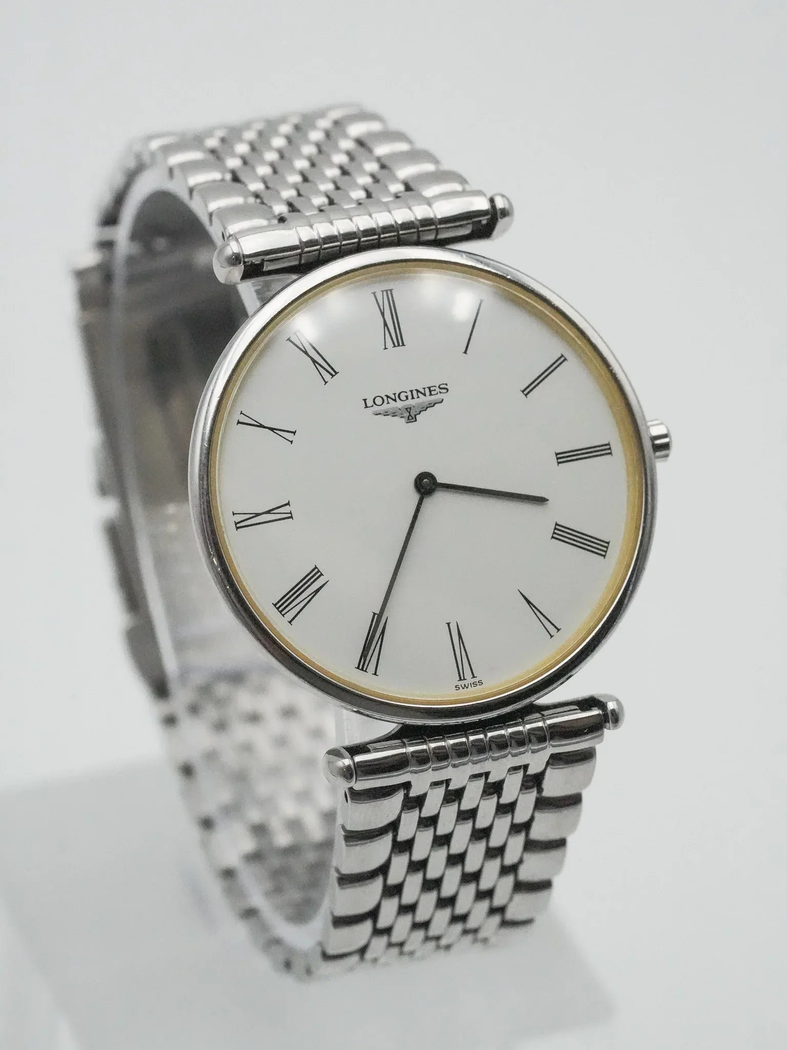 Longines - La Grande Classique Extra Plat acier maille cadran blanc - 1990s - Atelier Victor