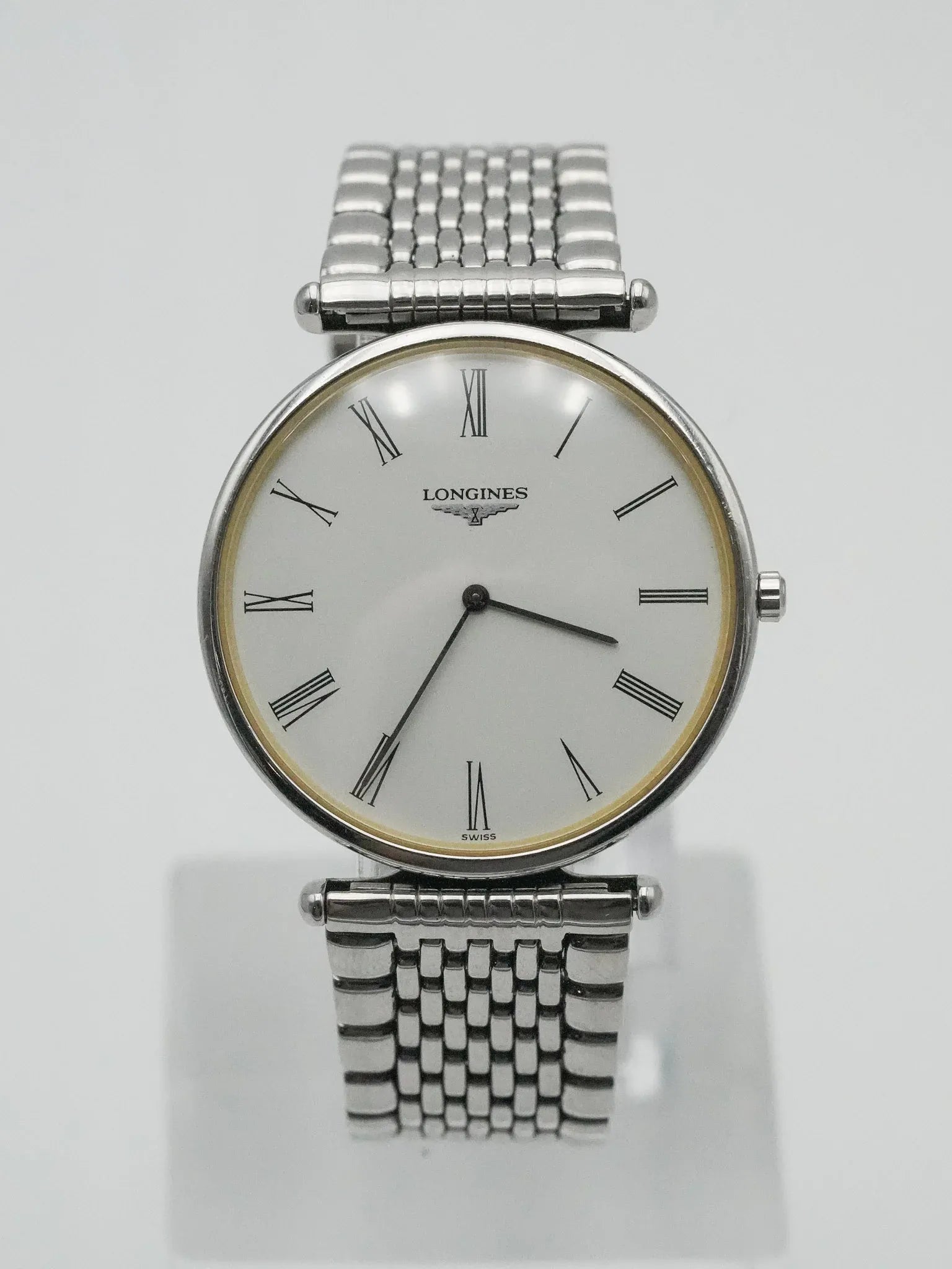 Longines - La Grande Classique Extra Plat acier maille cadran blanc - 1990s - Atelier Victor