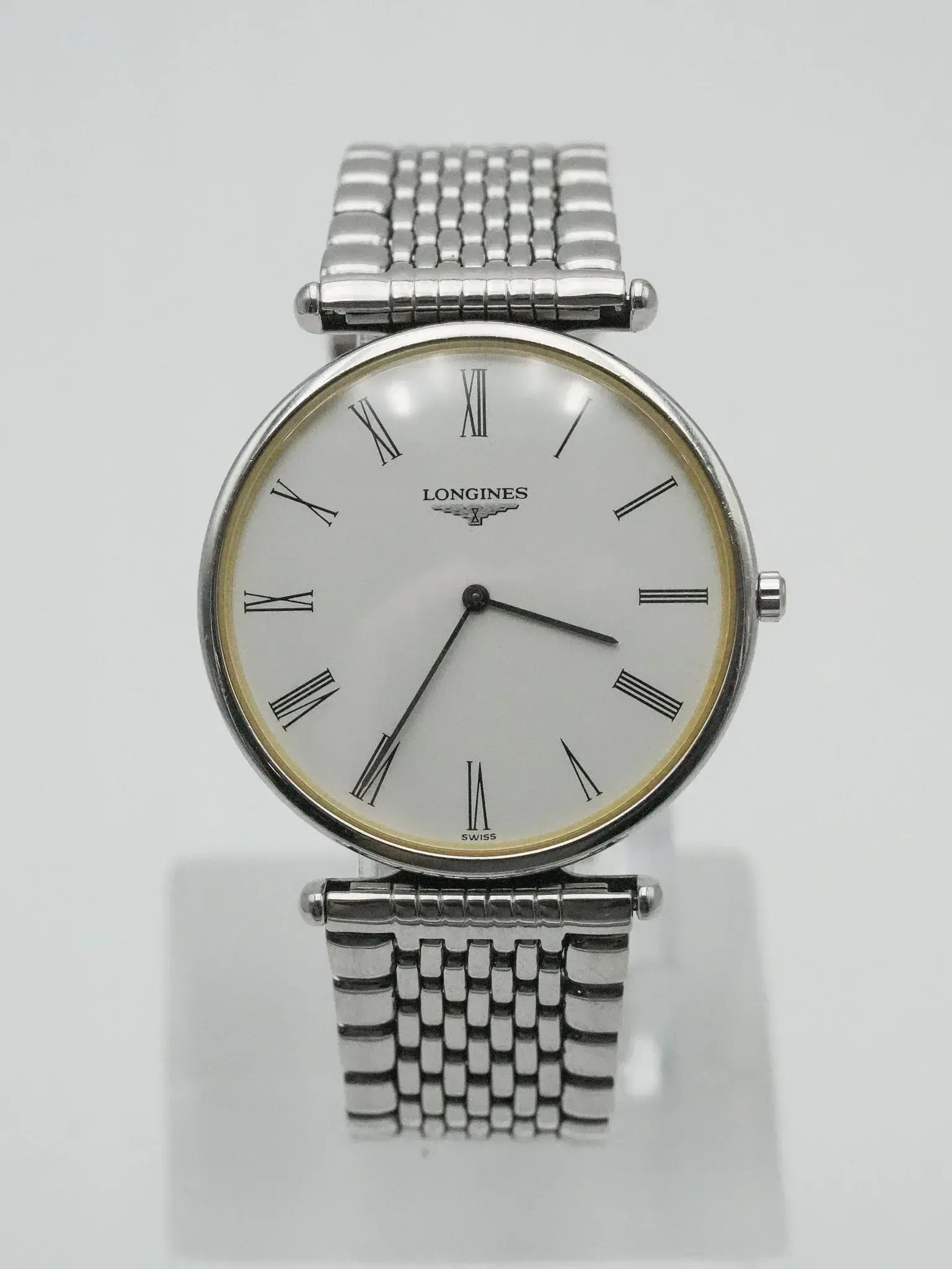 Longines - La Grande Classique Extra Plat acier maille cadran blanc - 1990s - Atelier Victor