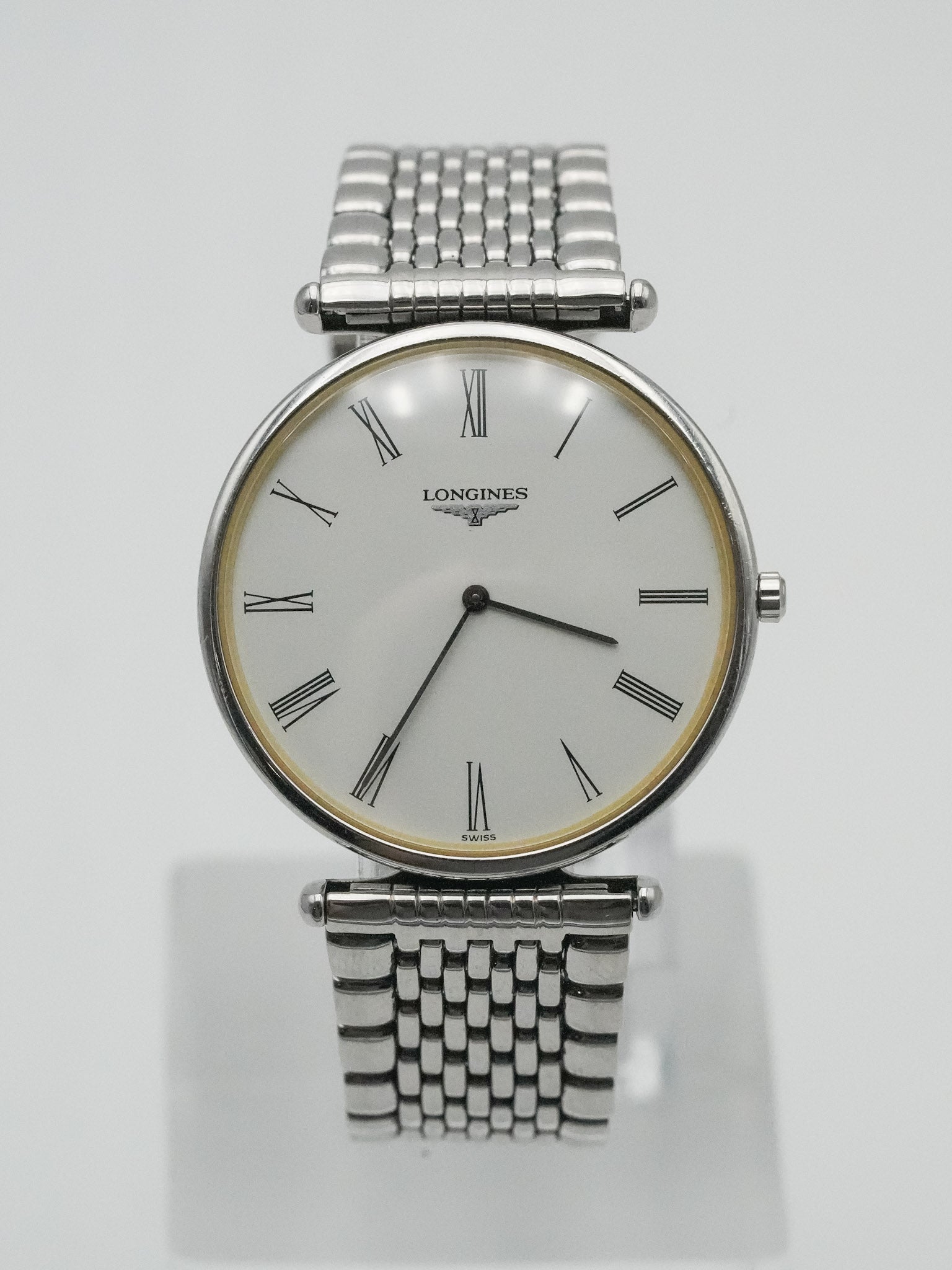 Longines - La Grande Classique Extra Plat acier maille cadran blanc - 1990s - Atelier Victor - Vintage Shop