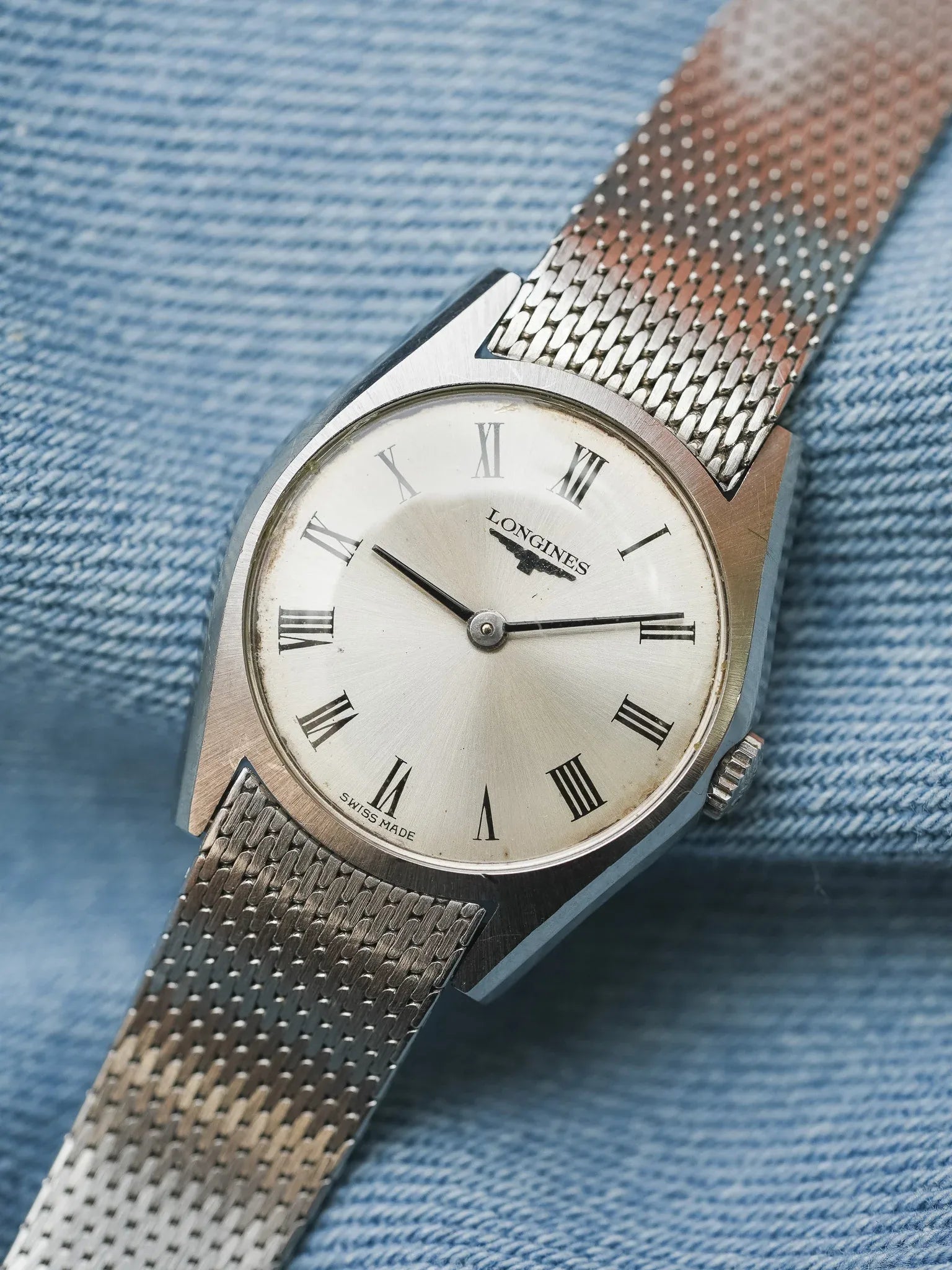 Longines - mini Dress Watch en maille milanaise acier index romain - 1970s - Atelier Victor