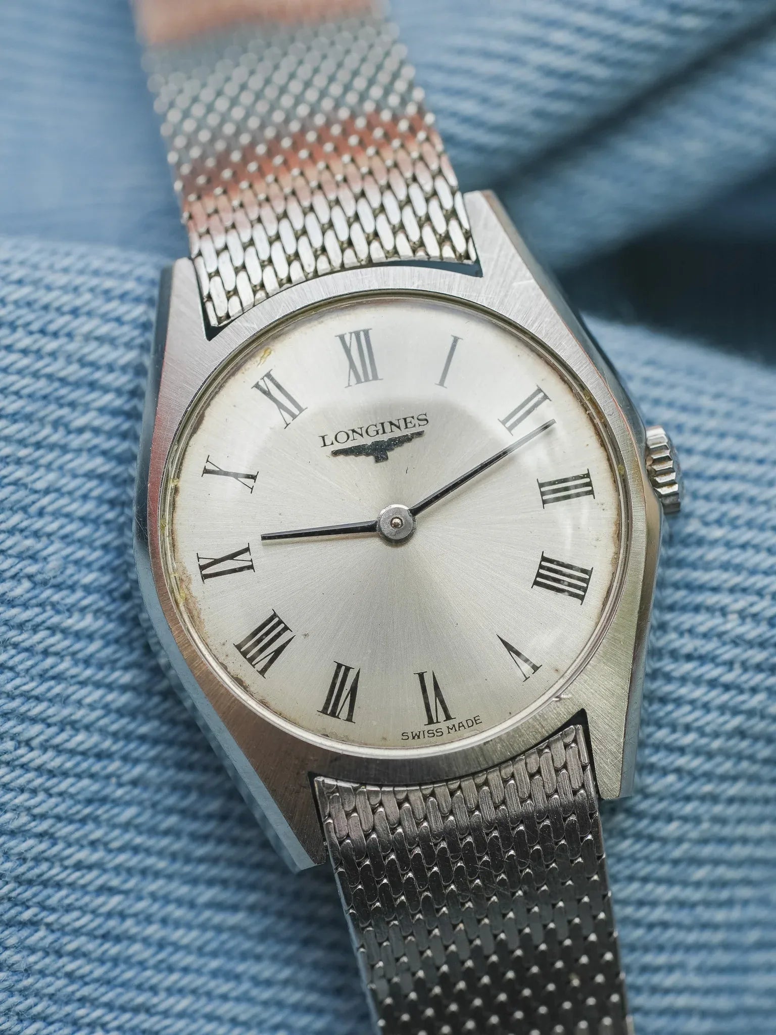 Longines - mini Dress Watch en maille milanaise acier index romain - 1970s - Atelier Victor