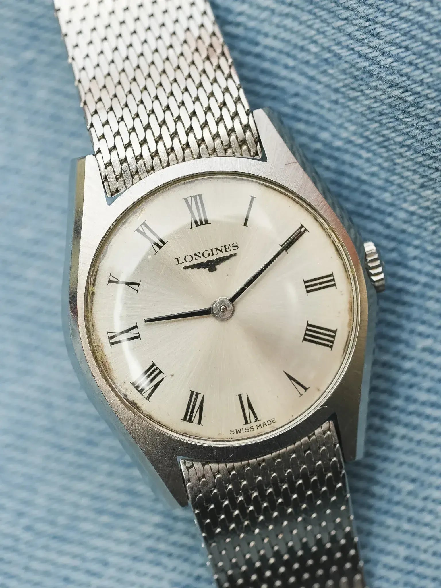 Longines - mini Dress Watch en maille milanaise acier index romain - 1970s - Atelier Victor