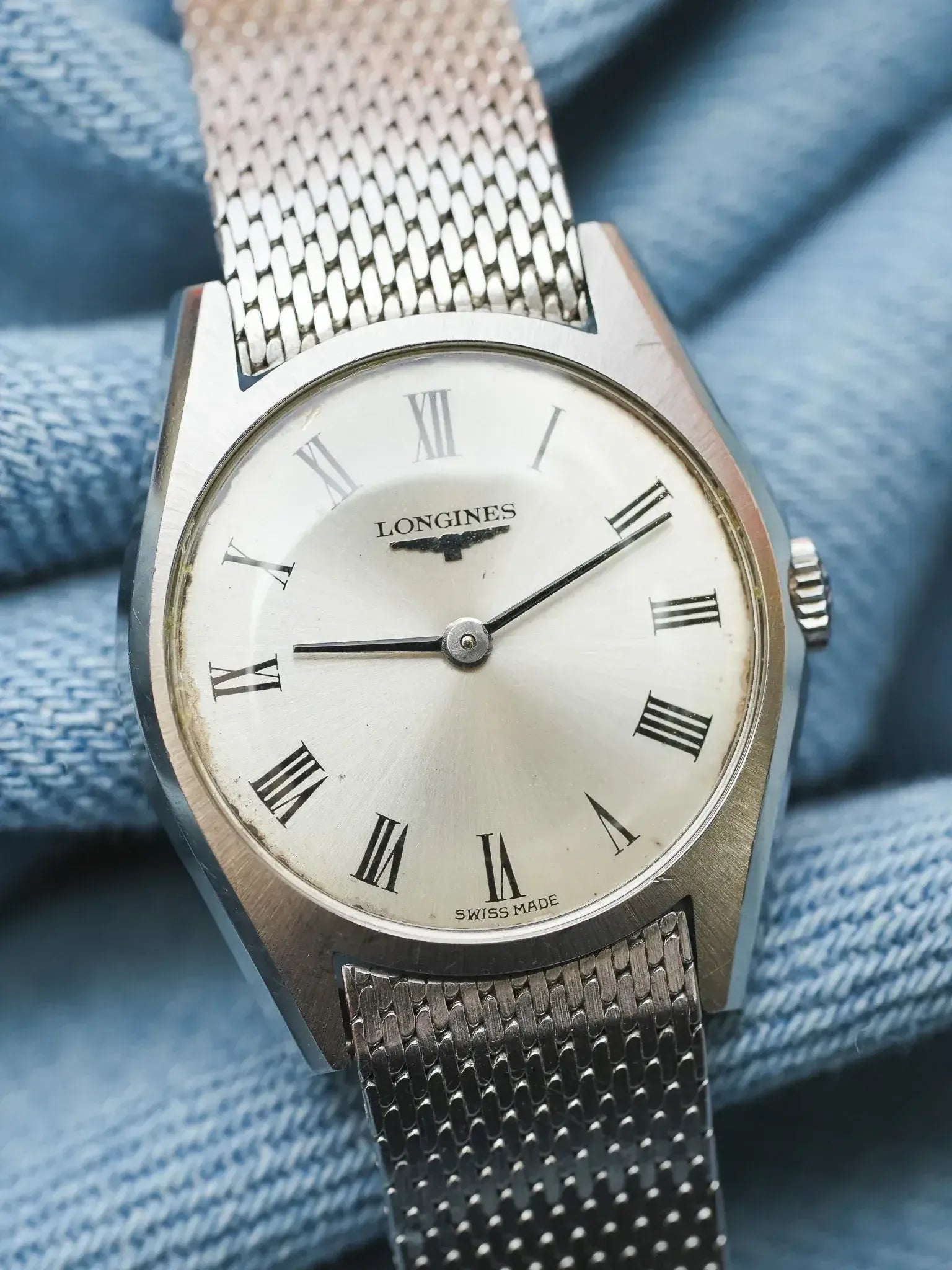 Longines - mini Dress Watch en maille milanaise acier index romain - 1970s - Atelier Victor