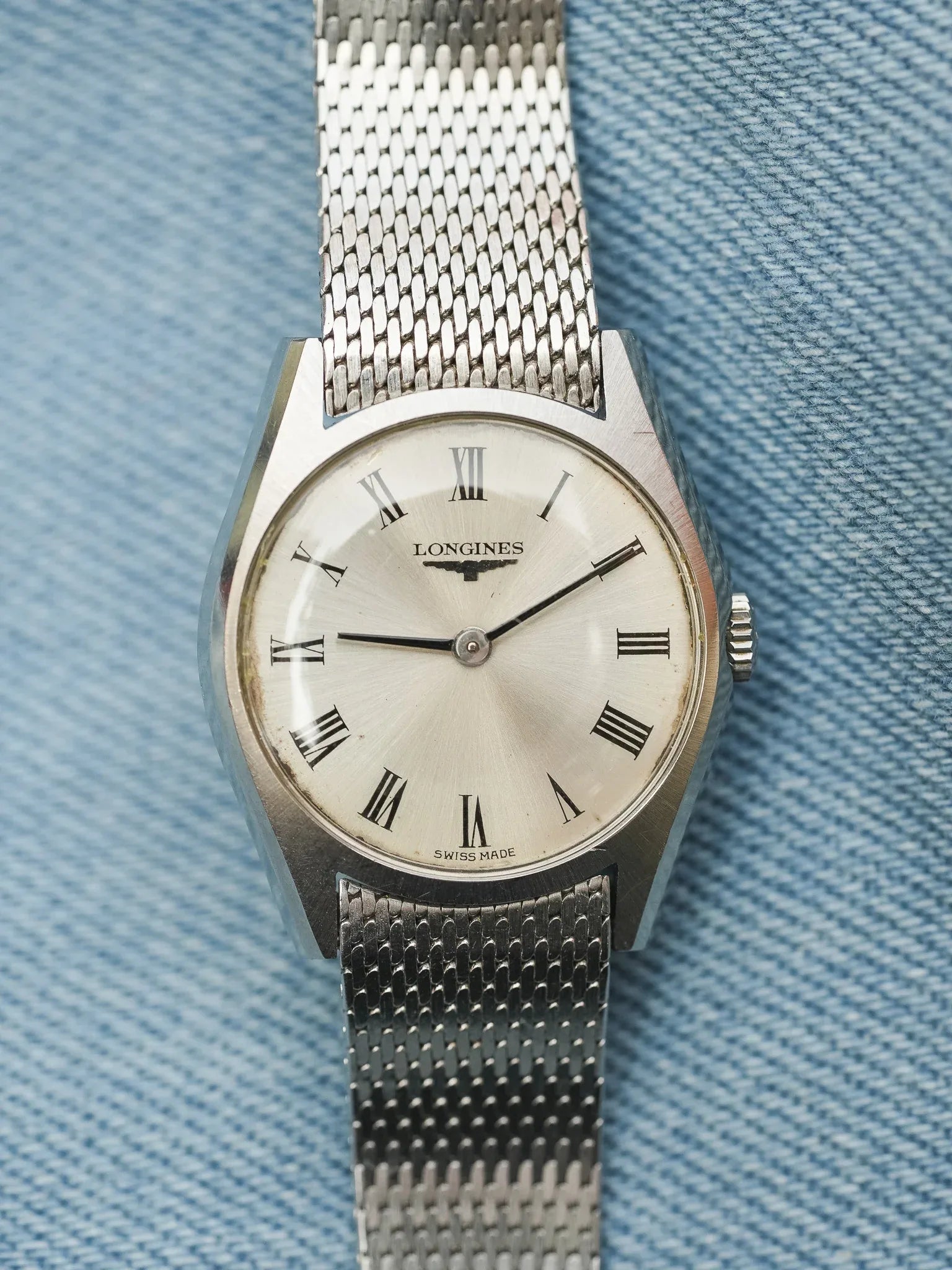 Longines - mini Dress Watch en maille milanaise acier index romain - 1970s - Atelier Victor