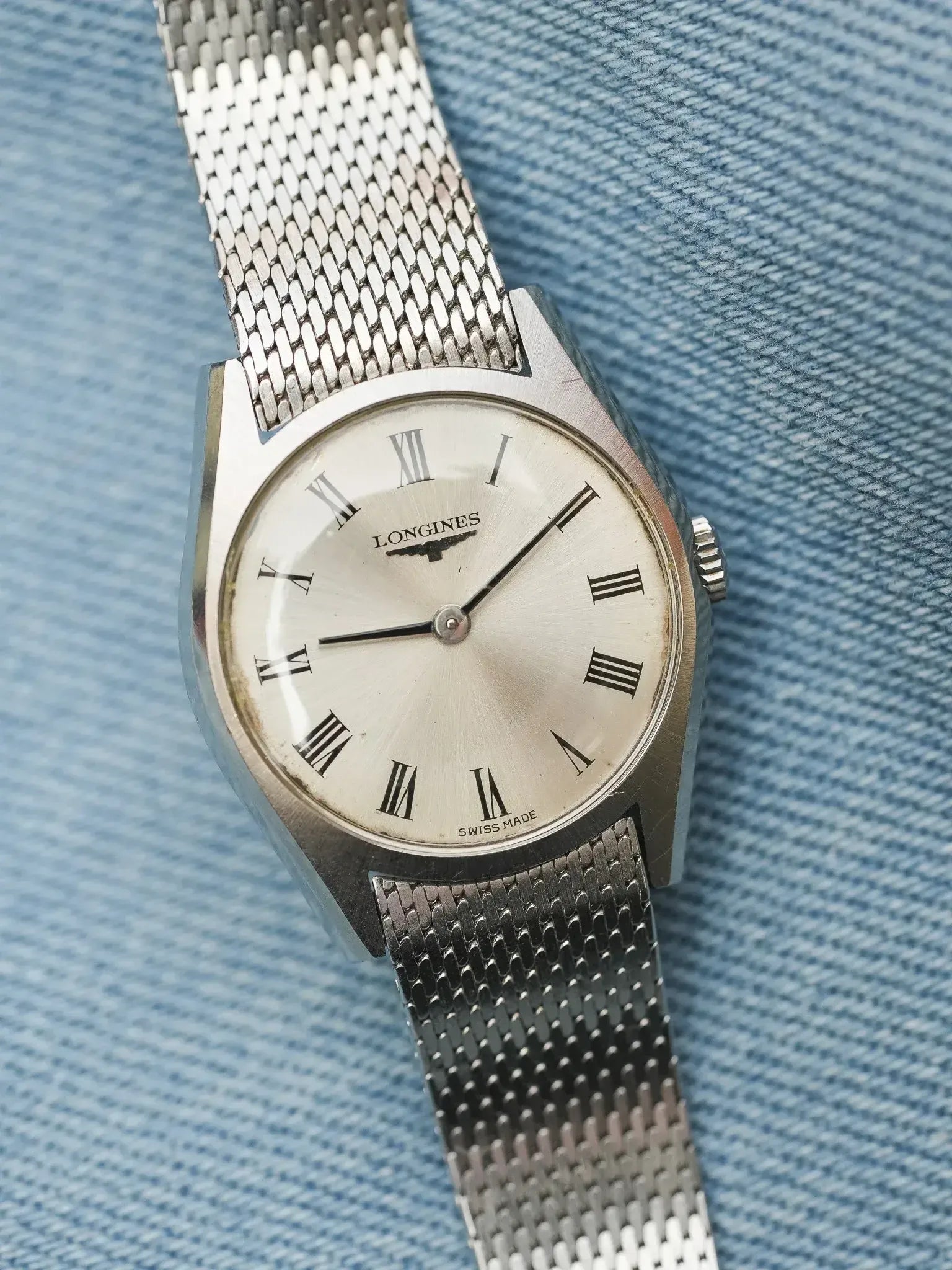 Longines - mini Dress Watch en maille milanaise acier index romain - 1970s - Atelier Victor