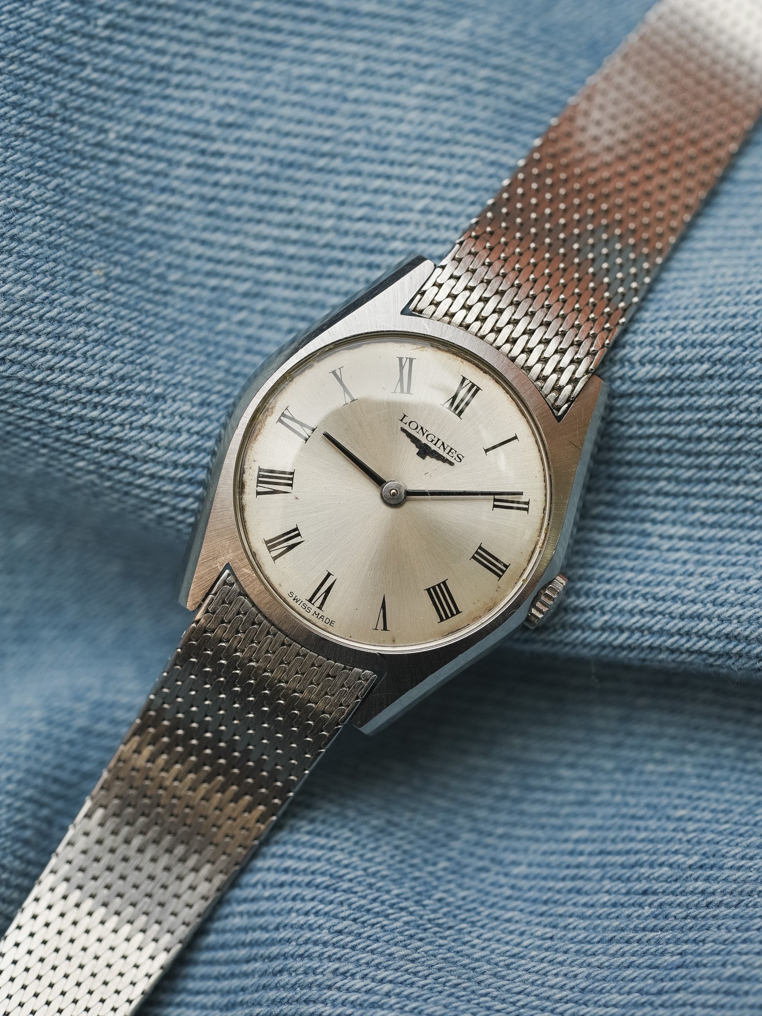 Longines - mini Dress Watch en maille milanaise acier index romain - 1970s - Atelier Victor - Vintage Shop